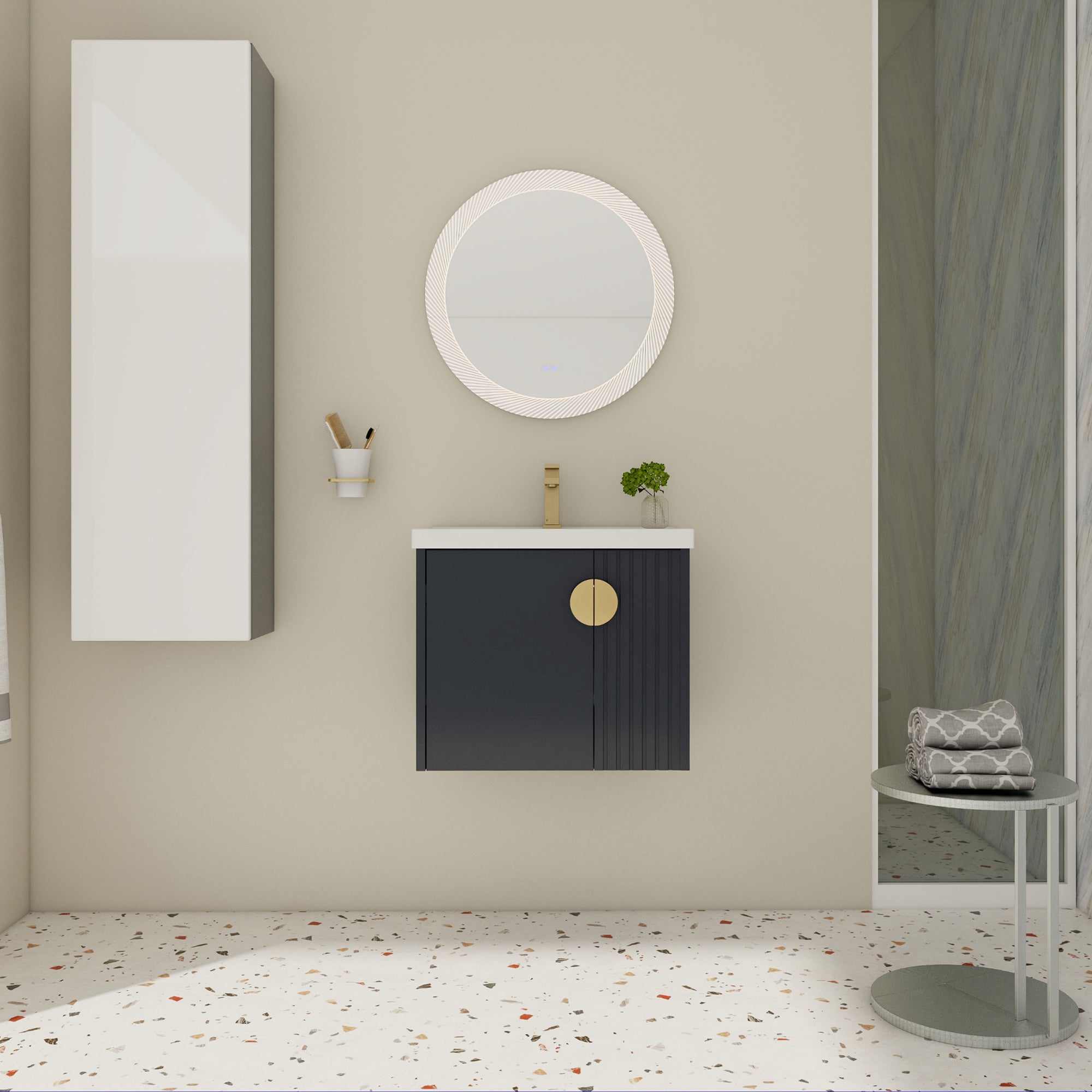 24 inch Plywood Wall Mounted Bathroom Vanity Set with Integrated Ceramic Sink