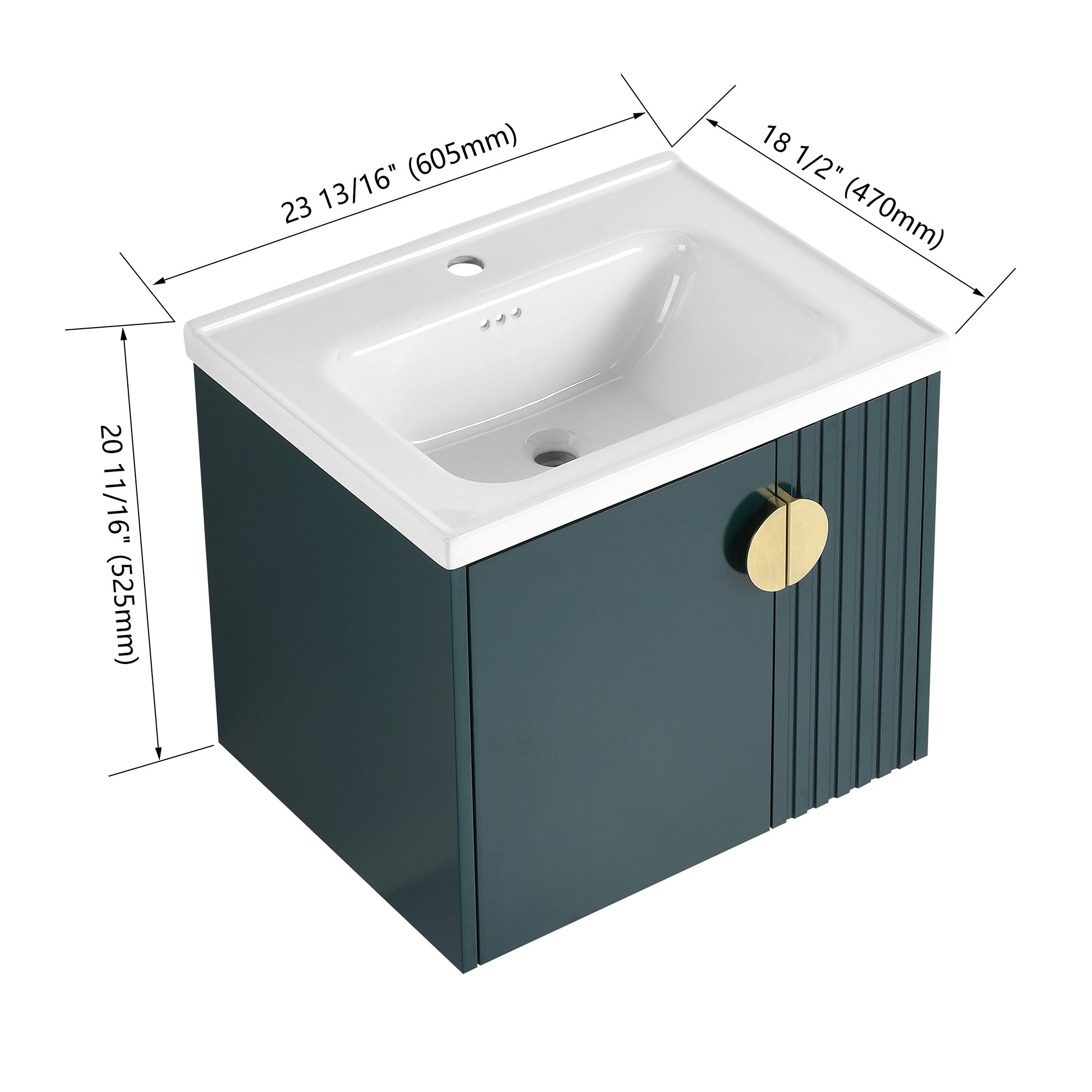 24 inch Plywood Wall Mounted Bathroom Vanity Set with Integrated Ceramic Sink