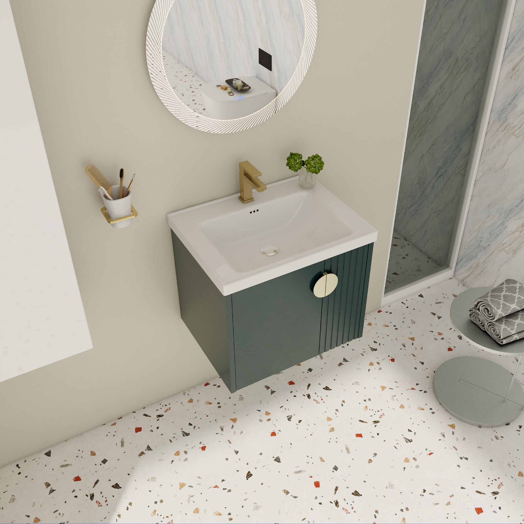 24 inch Plywood Wall Mounted Bathroom Vanity Set with Integrated Ceramic Sink