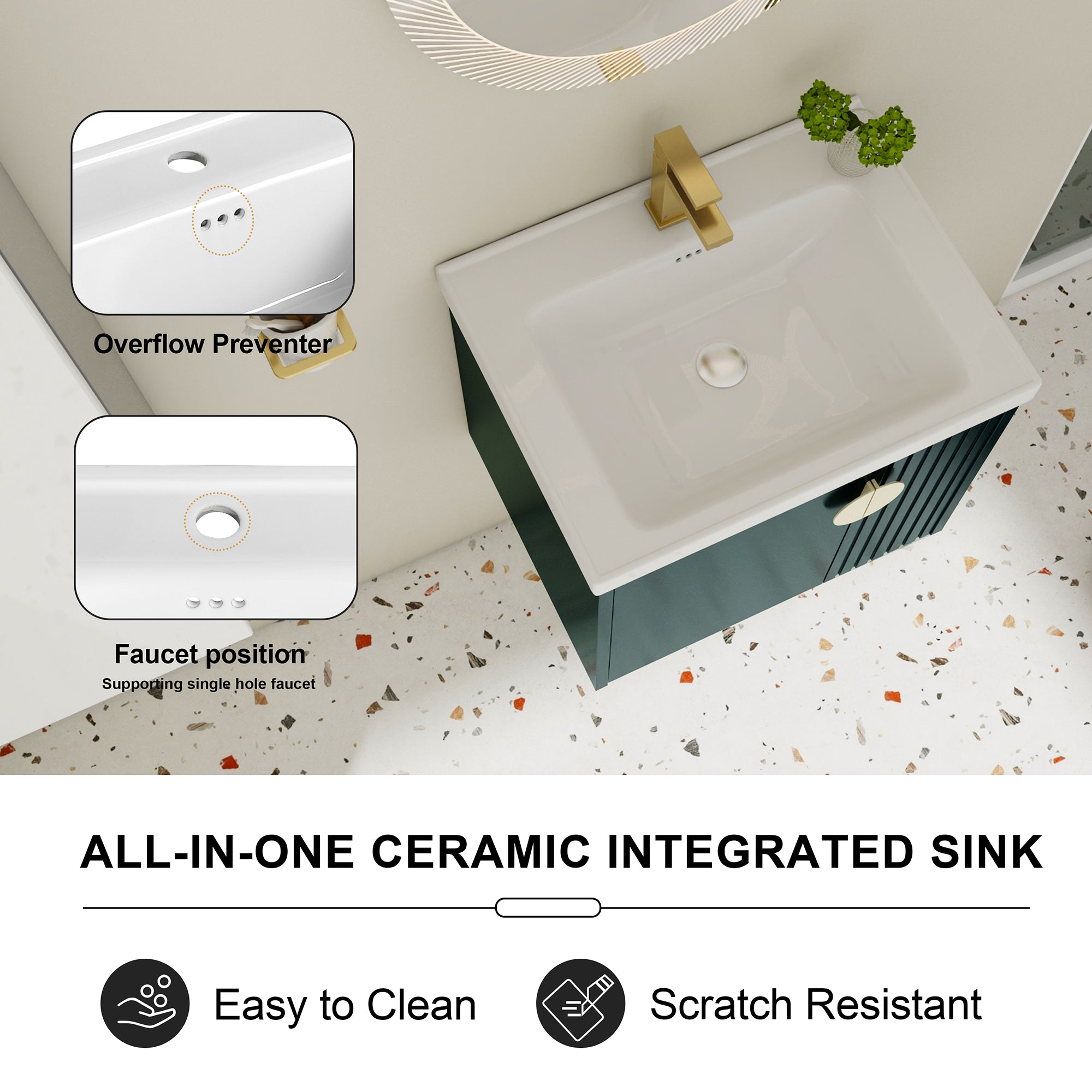 24 inch Plywood Wall Mounted Bathroom Vanity Set with Integrated Ceramic Sink