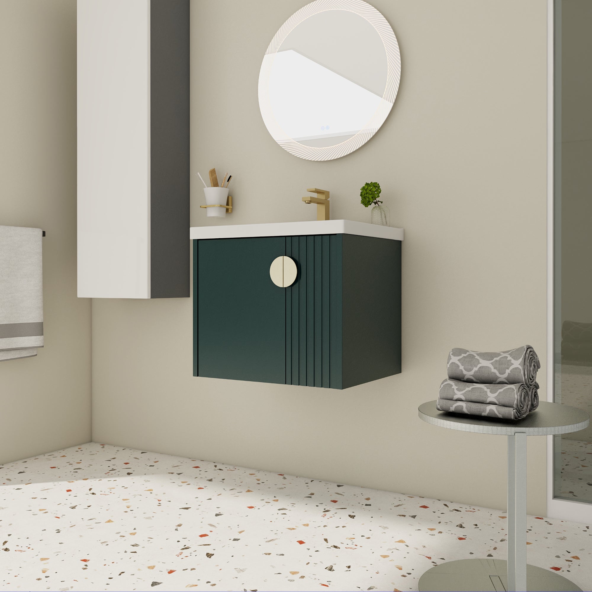 24 inch Plywood Wall Mounted Bathroom Vanity Set with Integrated Ceramic Sink