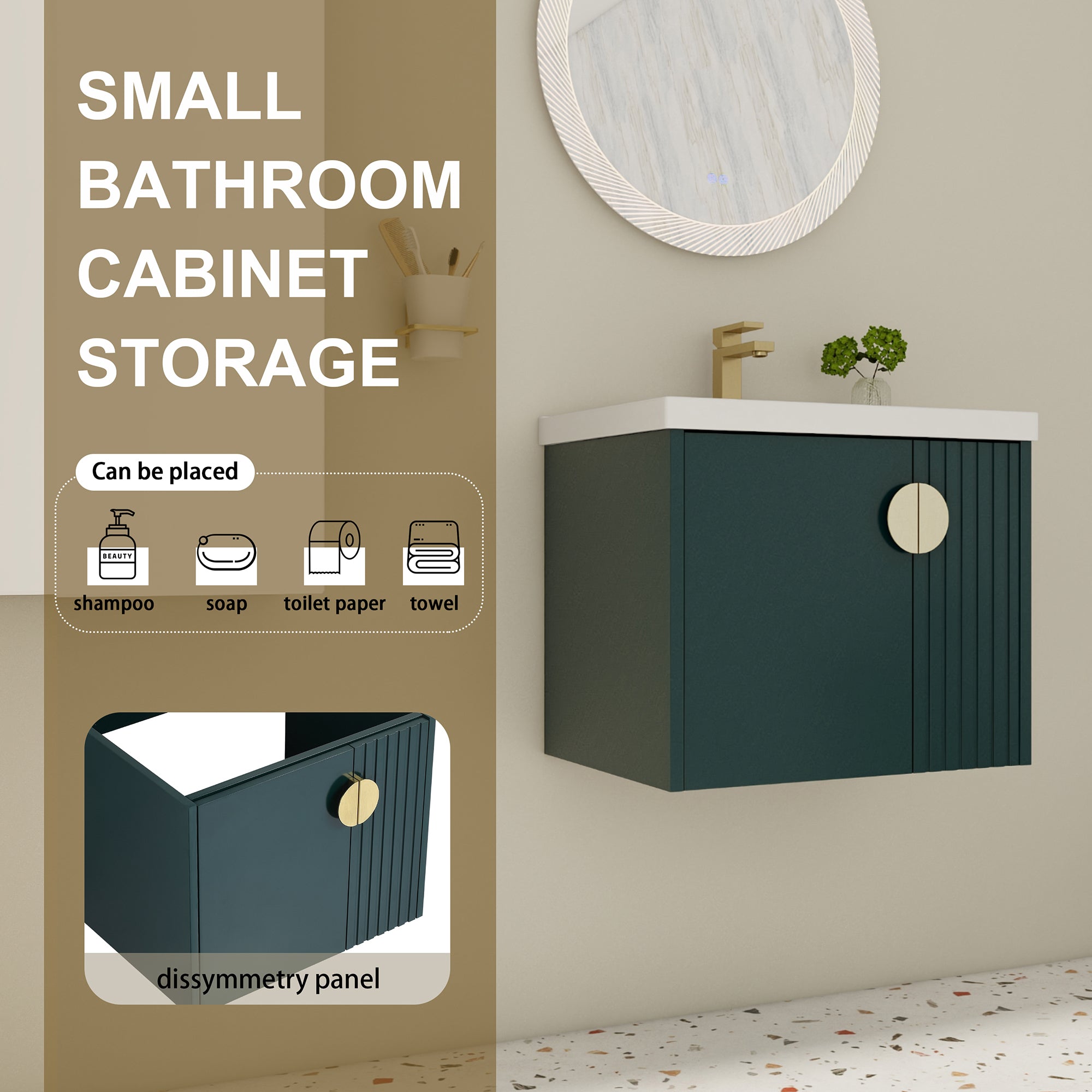 24 inch Plywood Wall Mounted Bathroom Vanity Set with Integrated Ceramic Sink