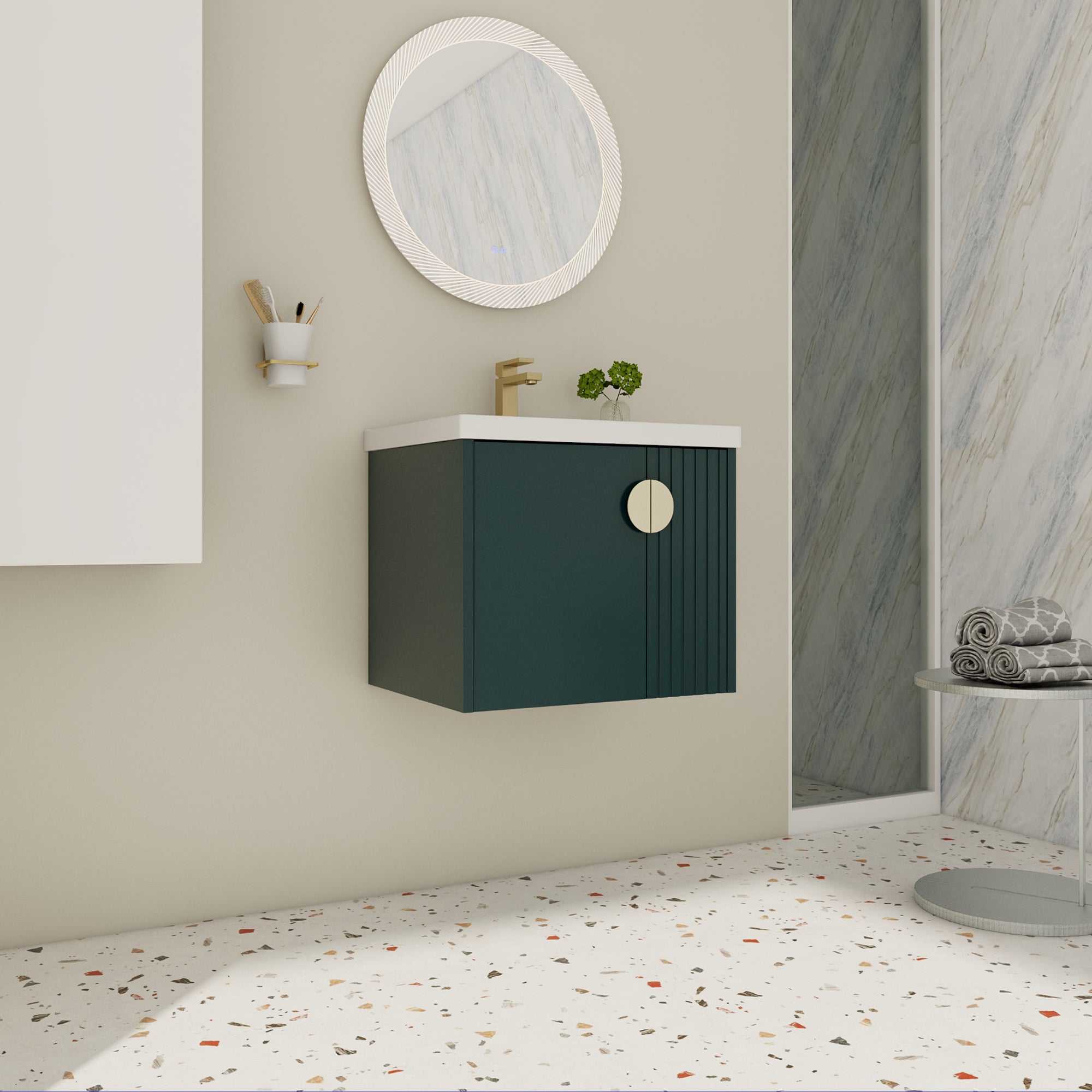 24 inch Plywood Wall Mounted Bathroom Vanity Set with Integrated Ceramic Sink