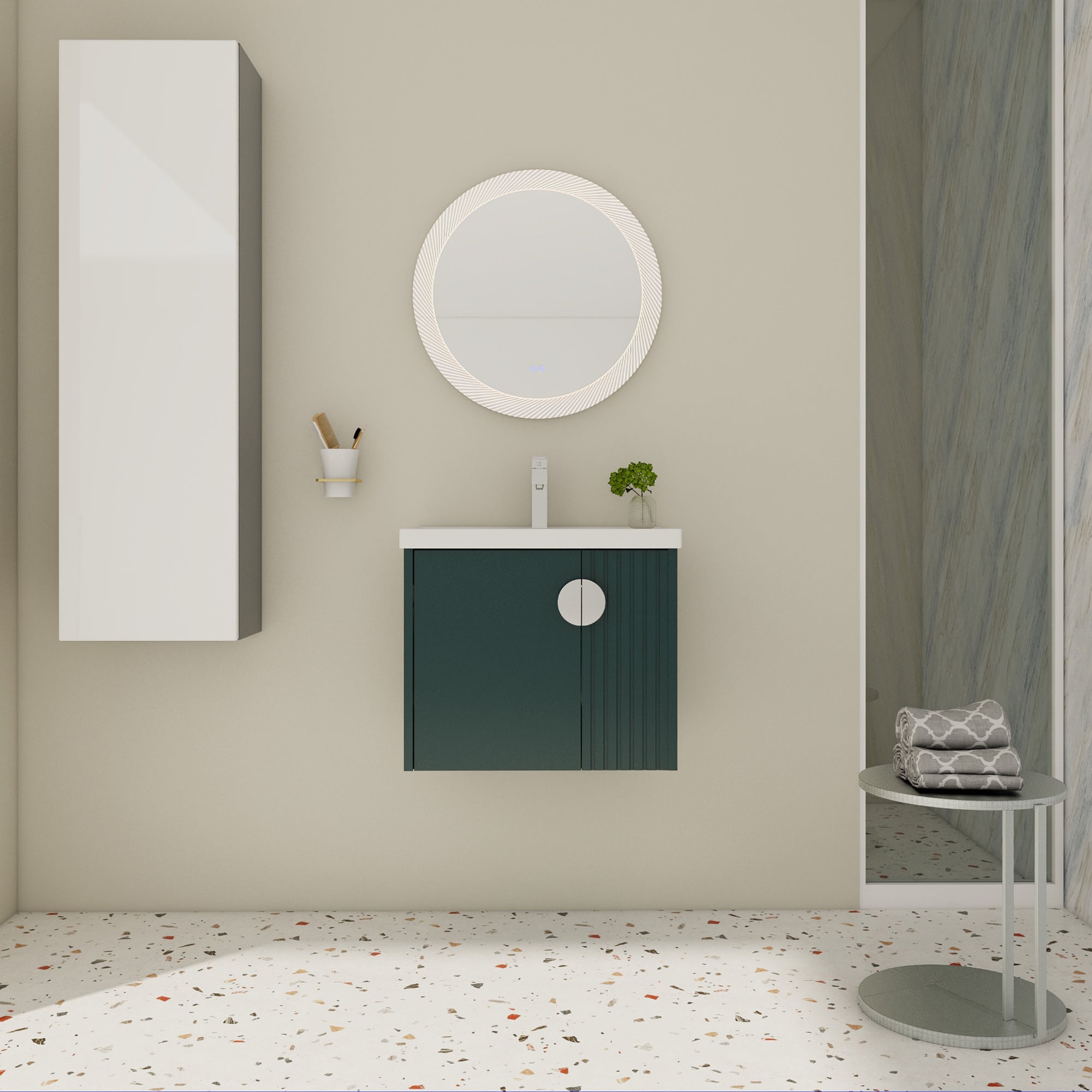 24 inch Plywood Wall Mounted Bathroom Vanity Set with Integrated Ceramic Sink