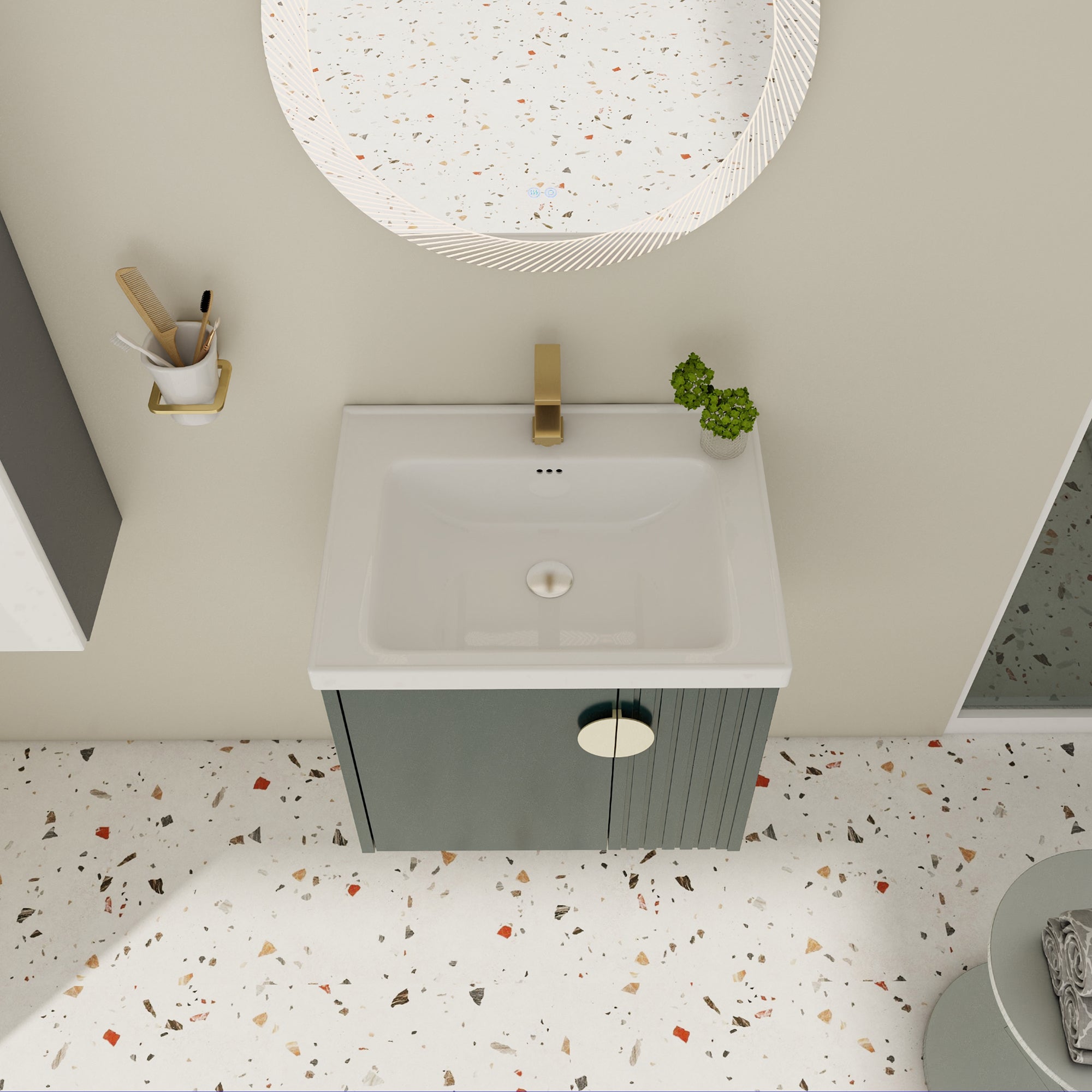 24 inch Plywood Wall Mounted Bathroom Vanity Set with Integrated Ceramic Sink