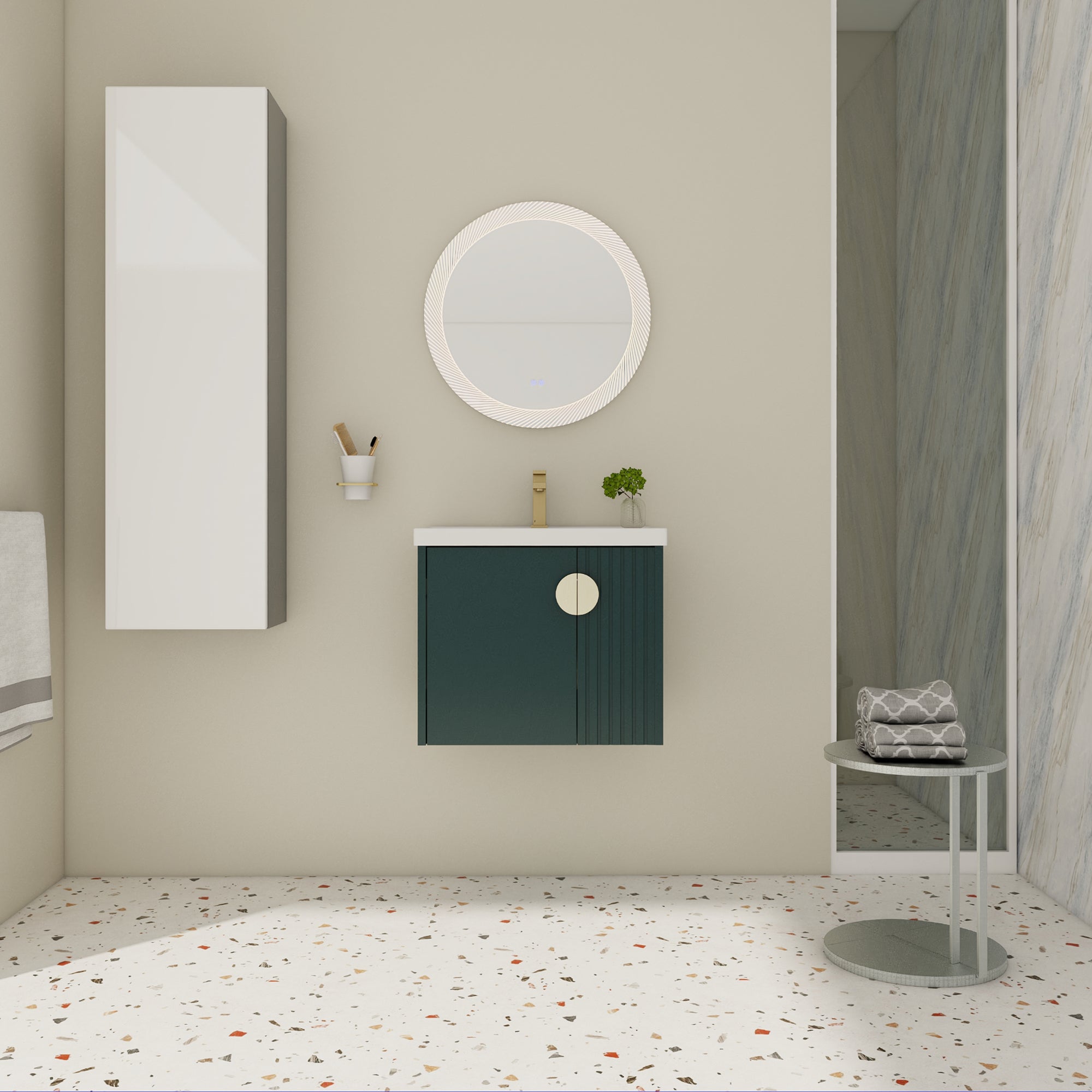 24 inch Plywood Wall Mounted Bathroom Vanity Set with Integrated Ceramic Sink