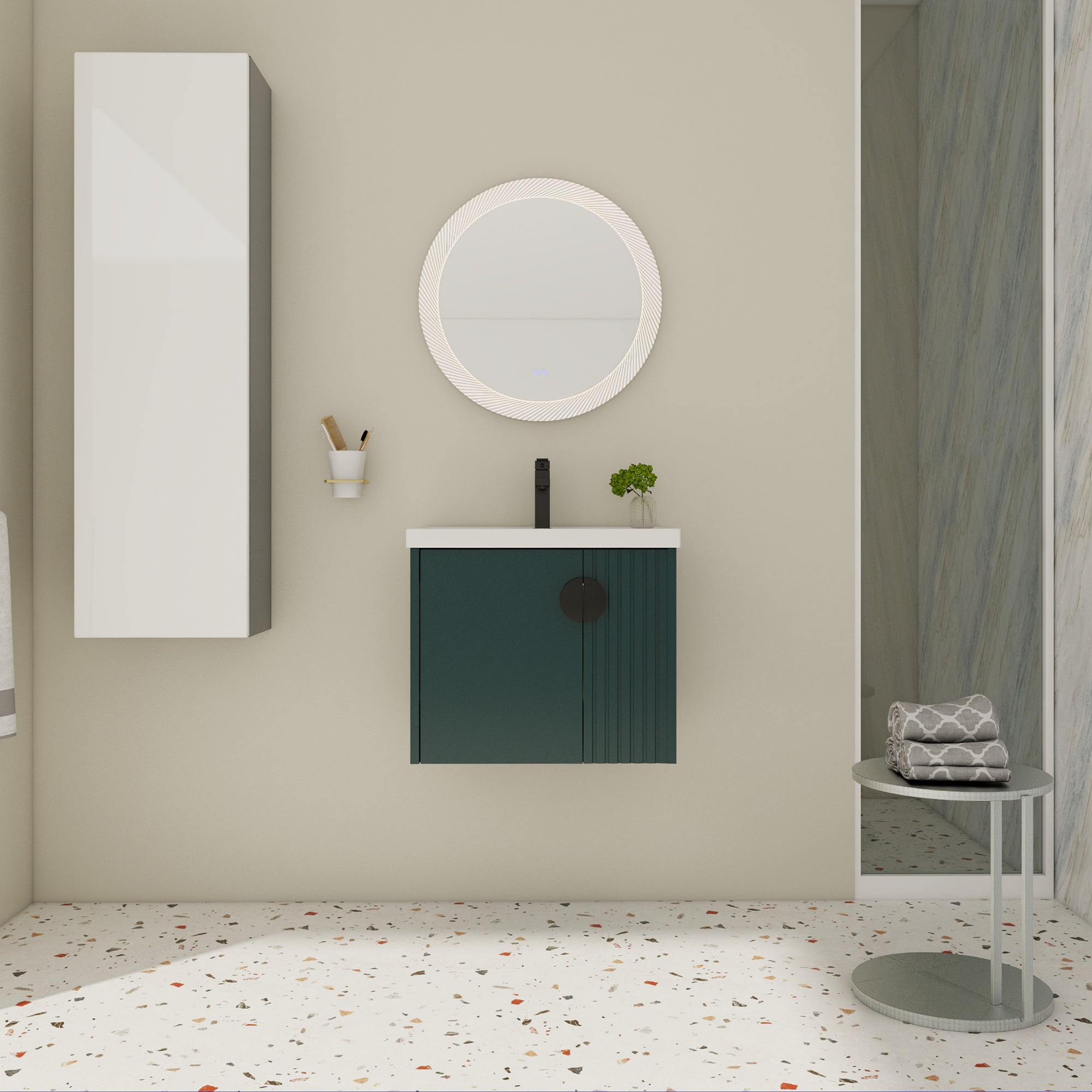 24 inch Plywood Wall Mounted Bathroom Vanity Set with Integrated Ceramic Sink