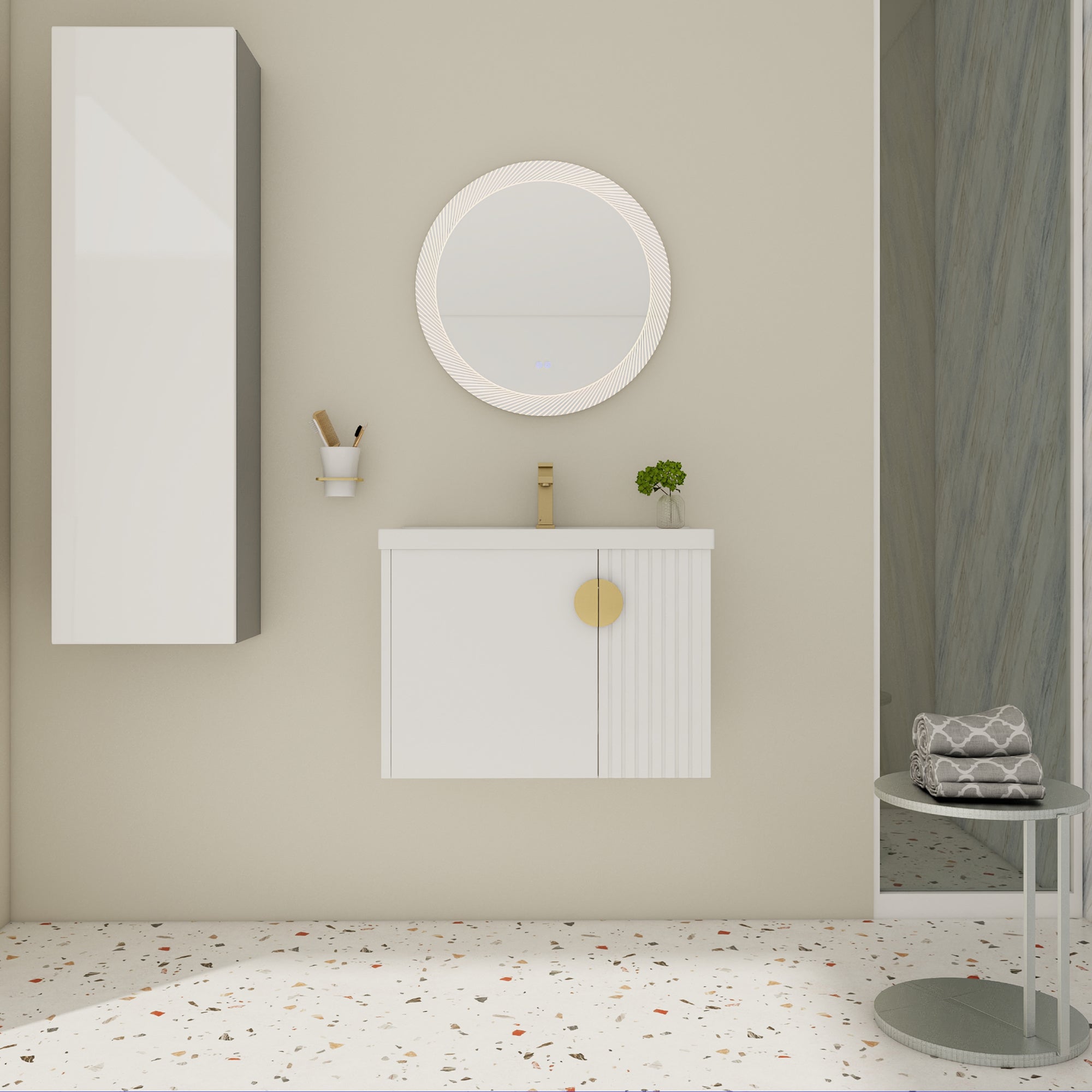 28 inch Plywood Wall Mounted Bathroom Vanity Set with Integrated Ceramic Sink