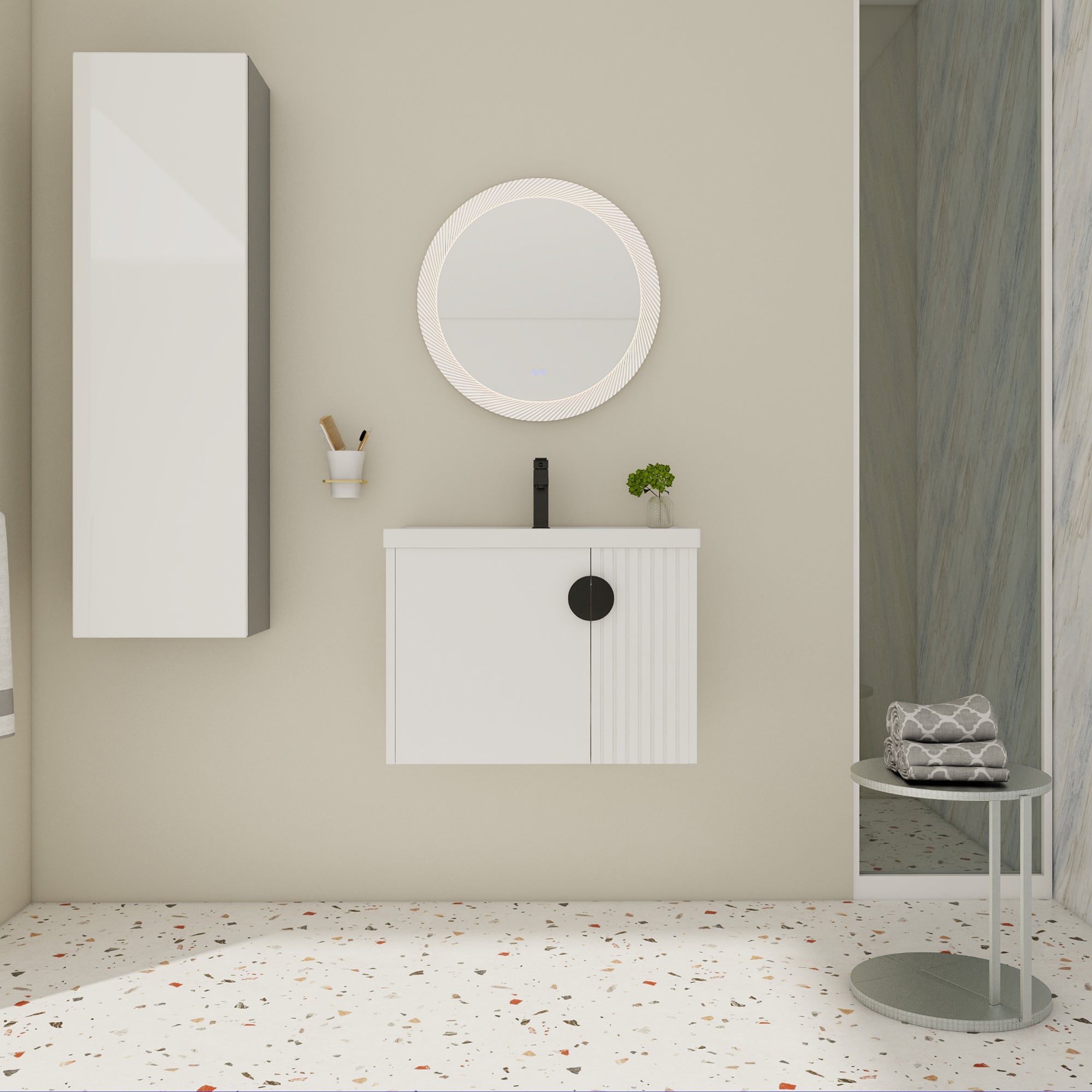 28 inch Plywood Wall Mounted Bathroom Vanity Set with Integrated Ceramic Sink