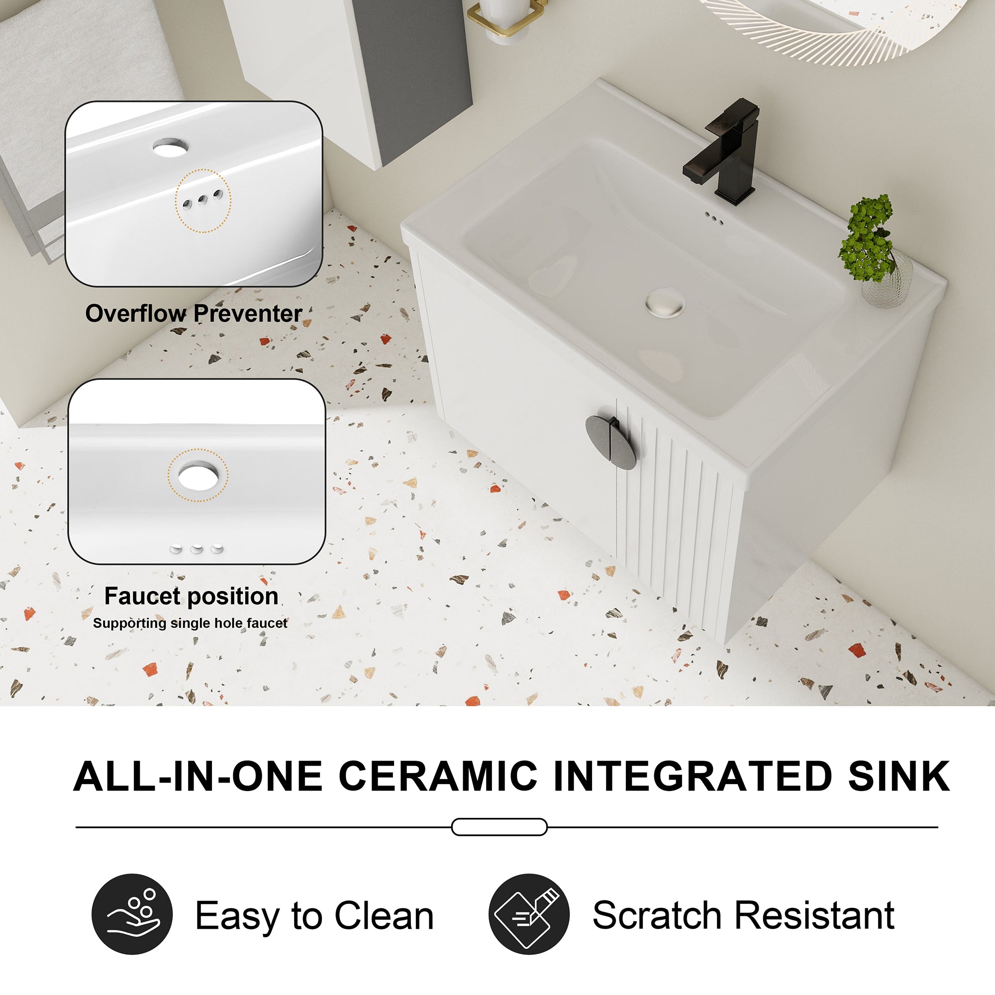 28 inch Plywood Wall Mounted Bathroom Vanity Set with Integrated Ceramic Sink