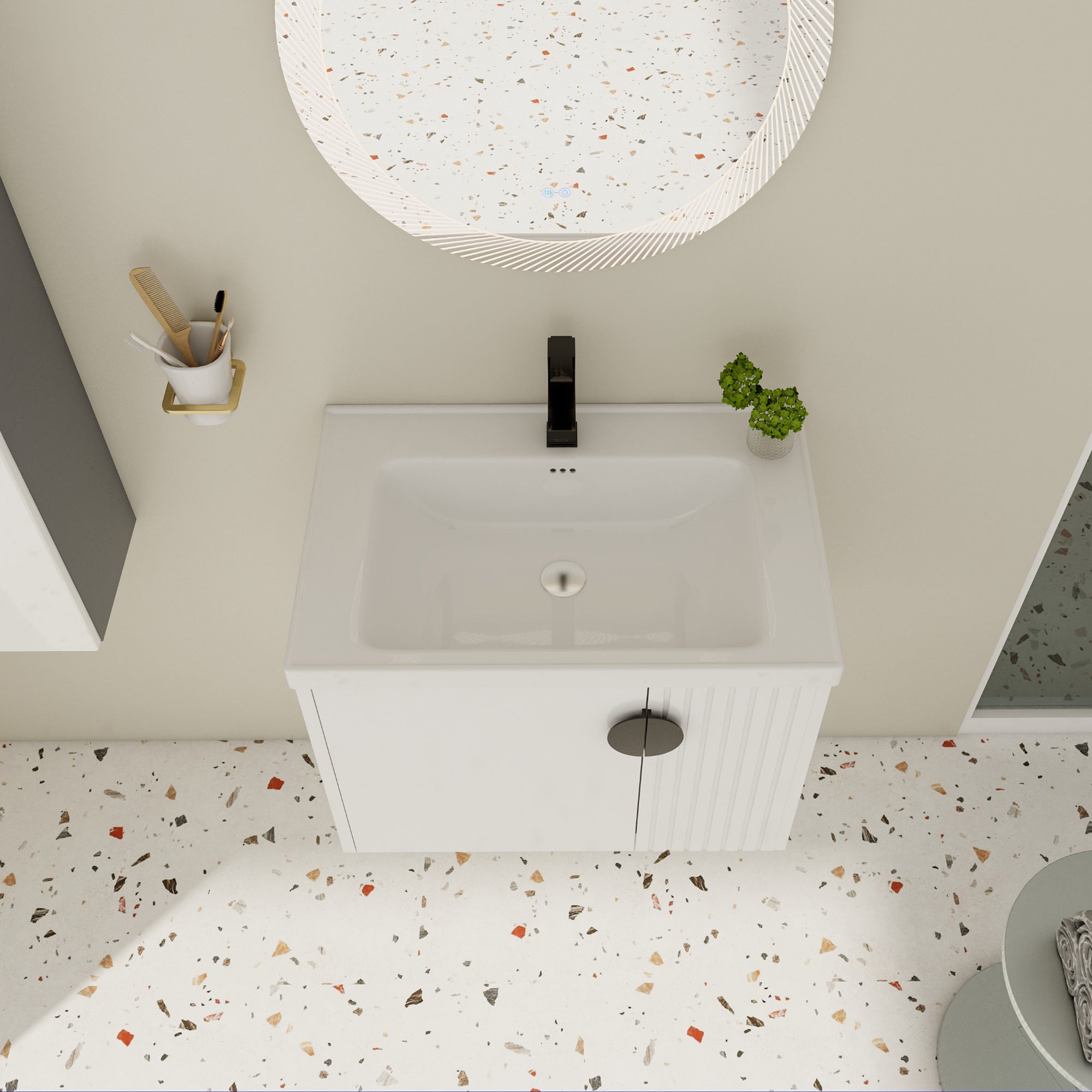 28 inch Plywood Wall Mounted Bathroom Vanity Set with Integrated Ceramic Sink