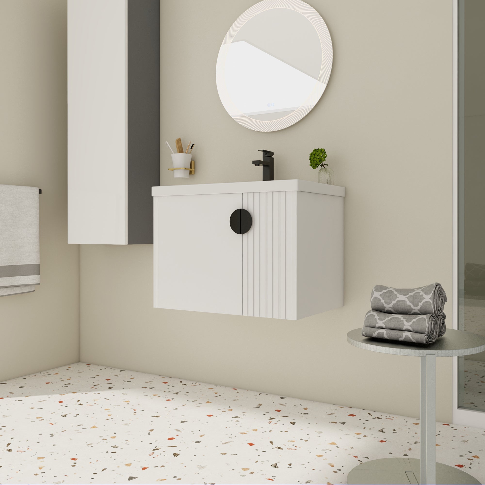 28 inch Plywood Wall Mounted Bathroom Vanity Set with Integrated Ceramic Sink