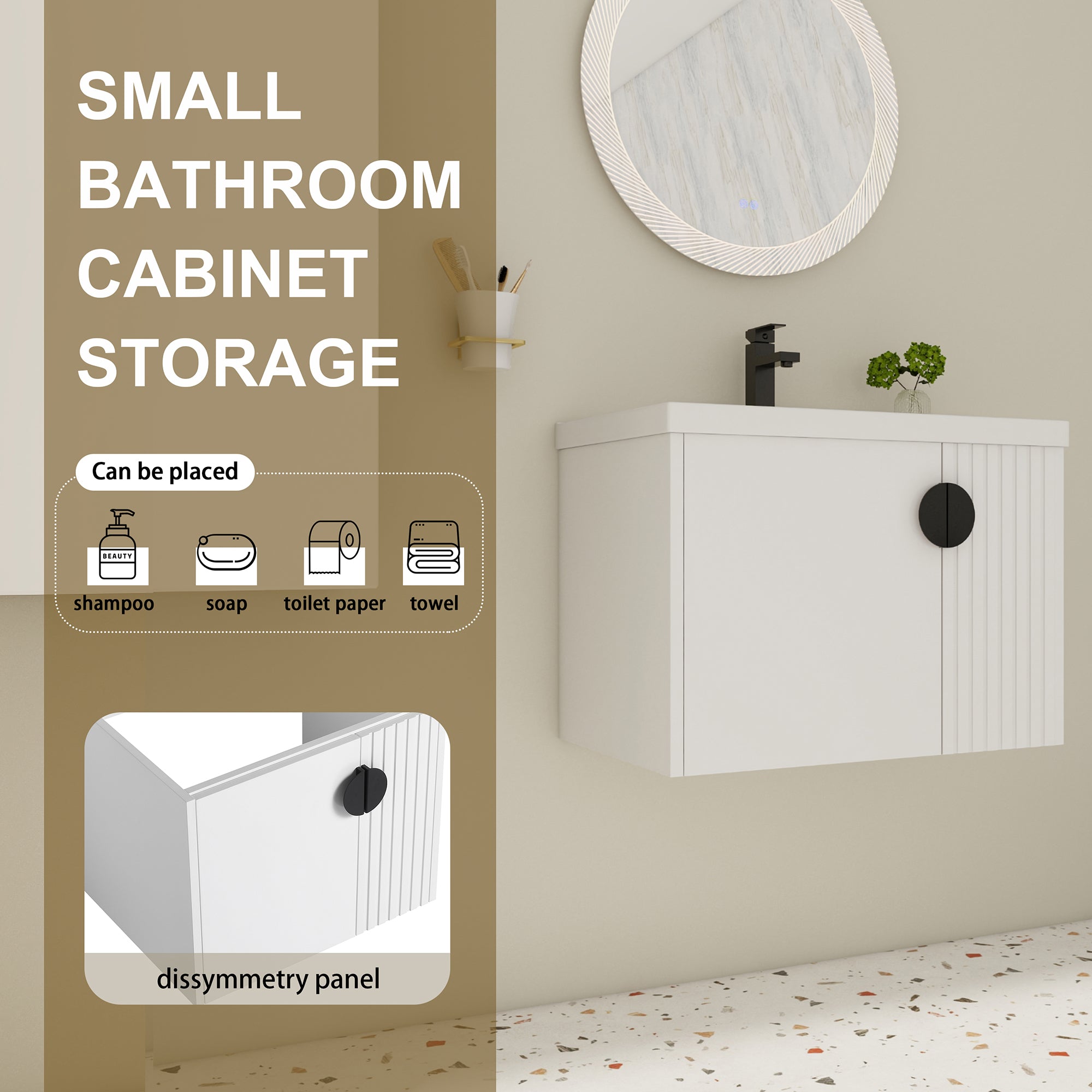 28 inch Plywood Wall Mounted Bathroom Vanity Set with Integrated Ceramic Sink