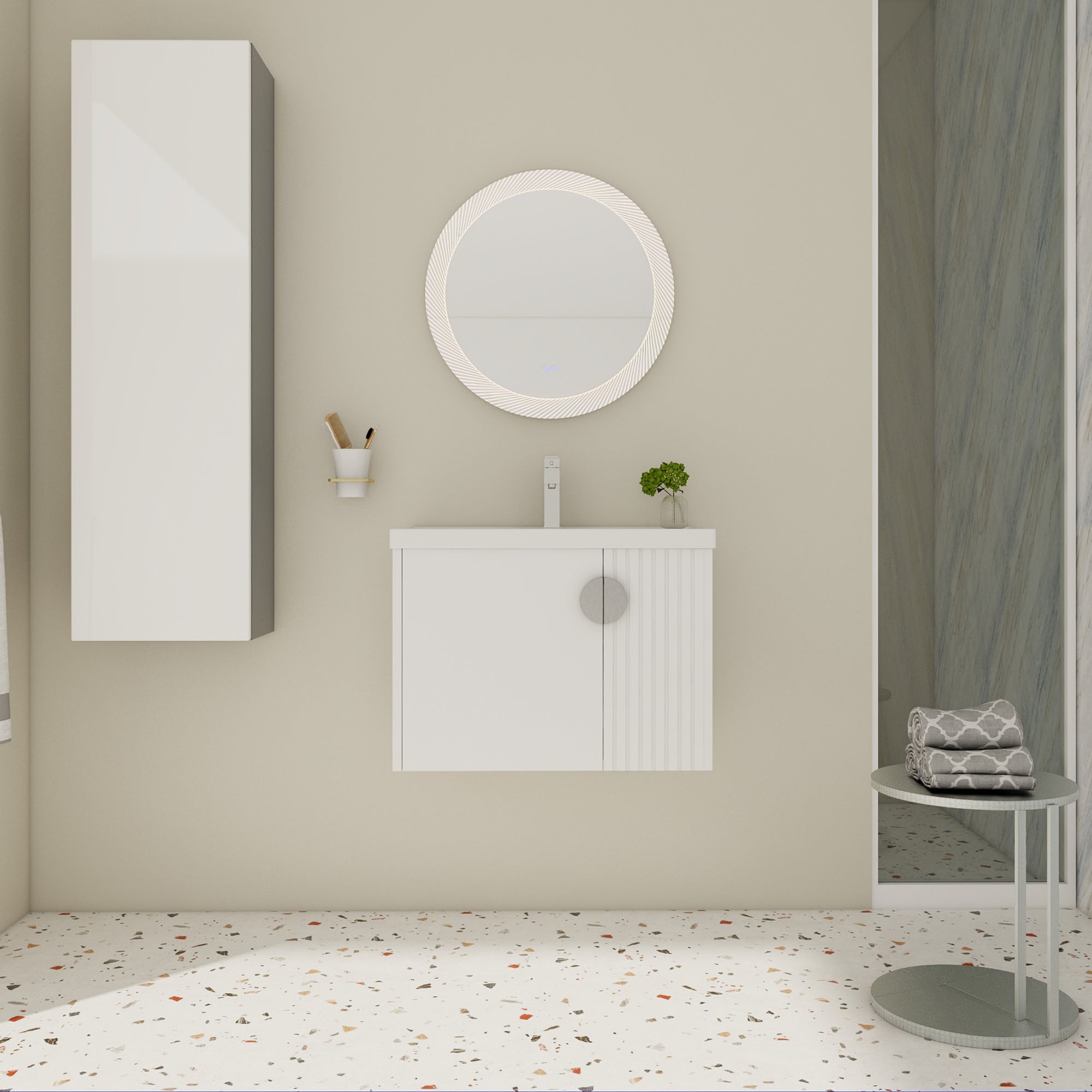 28 inch Plywood Wall Mounted Bathroom Vanity Set with Integrated Ceramic Sink