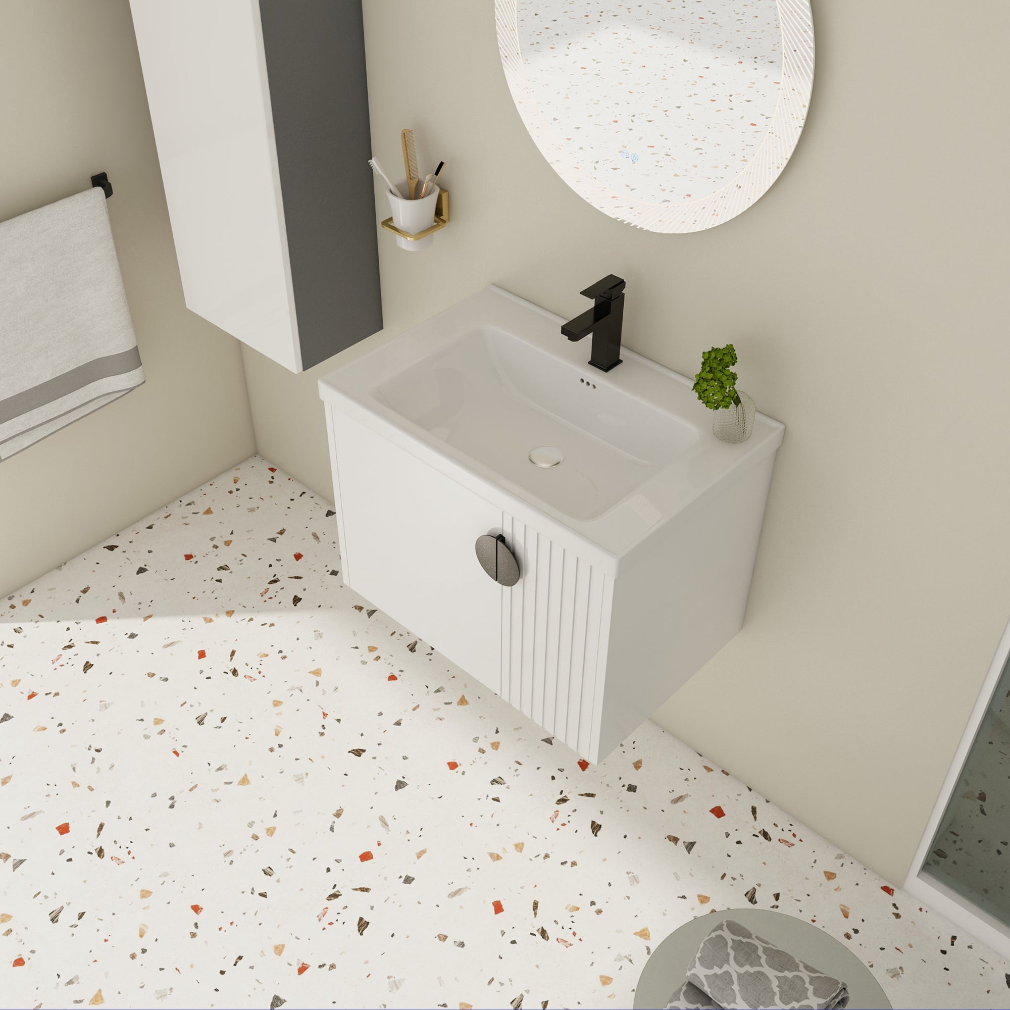 28 inch Plywood Wall Mounted Bathroom Vanity Set with Integrated Ceramic Sink