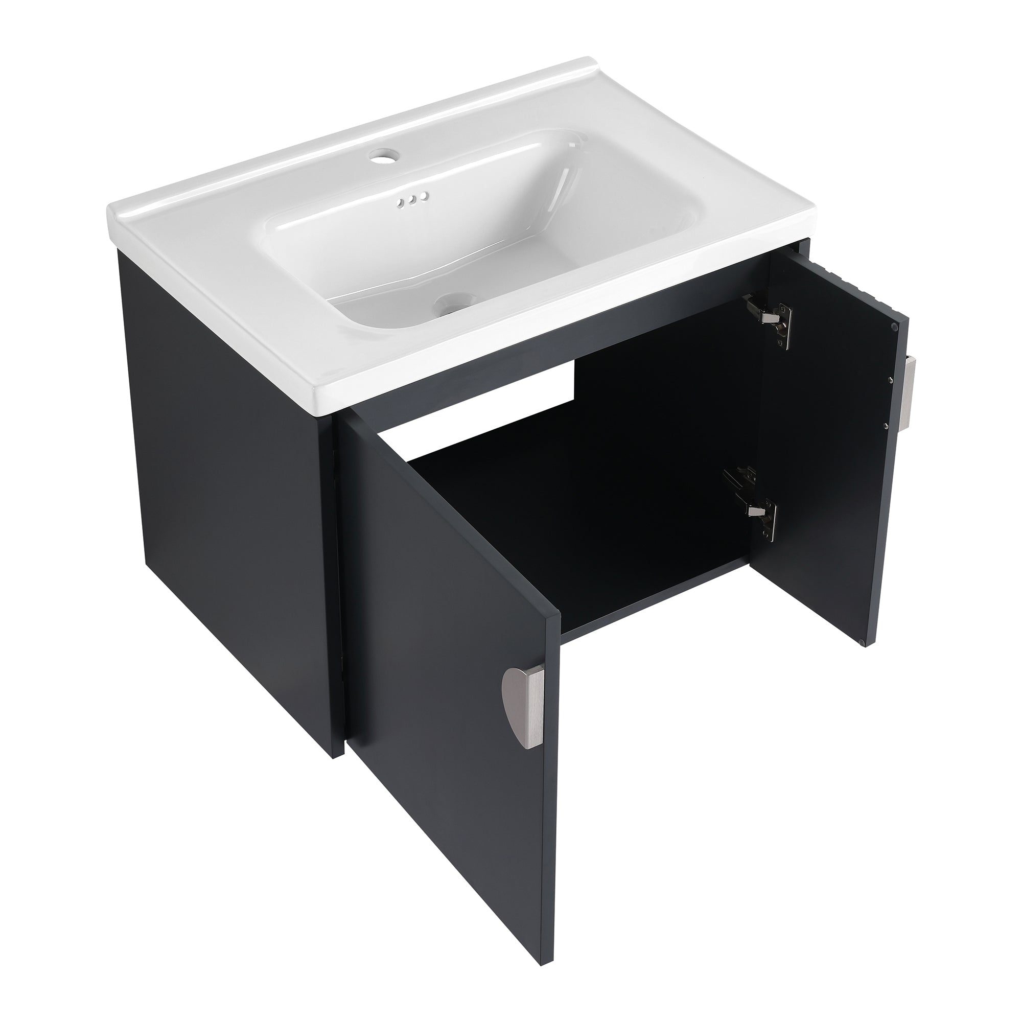 28 inch Plywood Wall Mounted Bathroom Vanity Set with Integrated Ceramic Sink