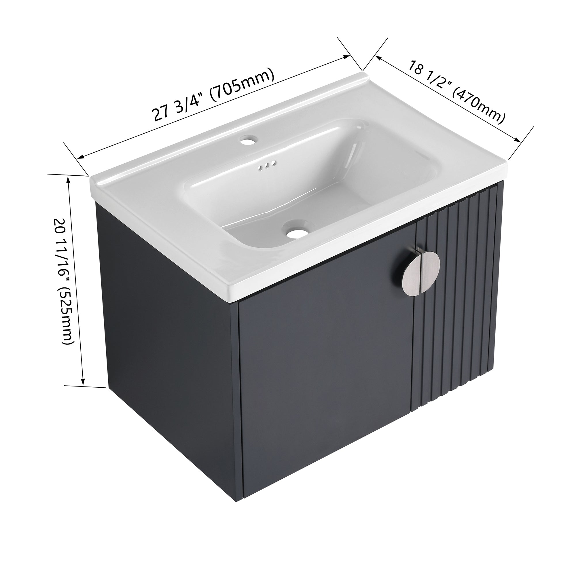 28 inch Plywood Wall Mounted Bathroom Vanity Set with Integrated Ceramic Sink