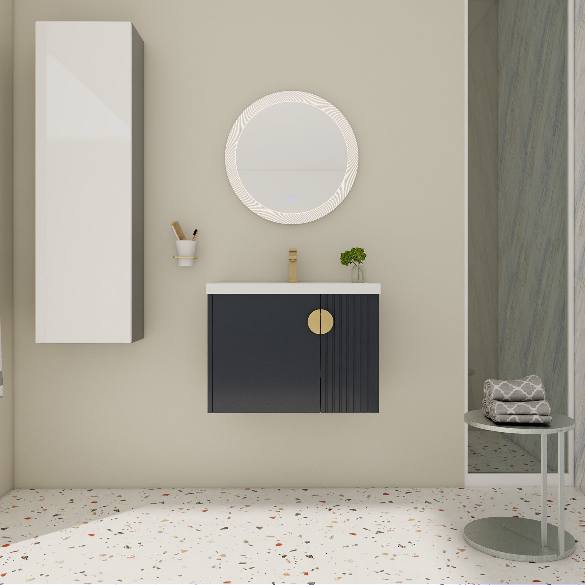 28 inch Plywood Wall Mounted Bathroom Vanity Set with Integrated Ceramic Sink