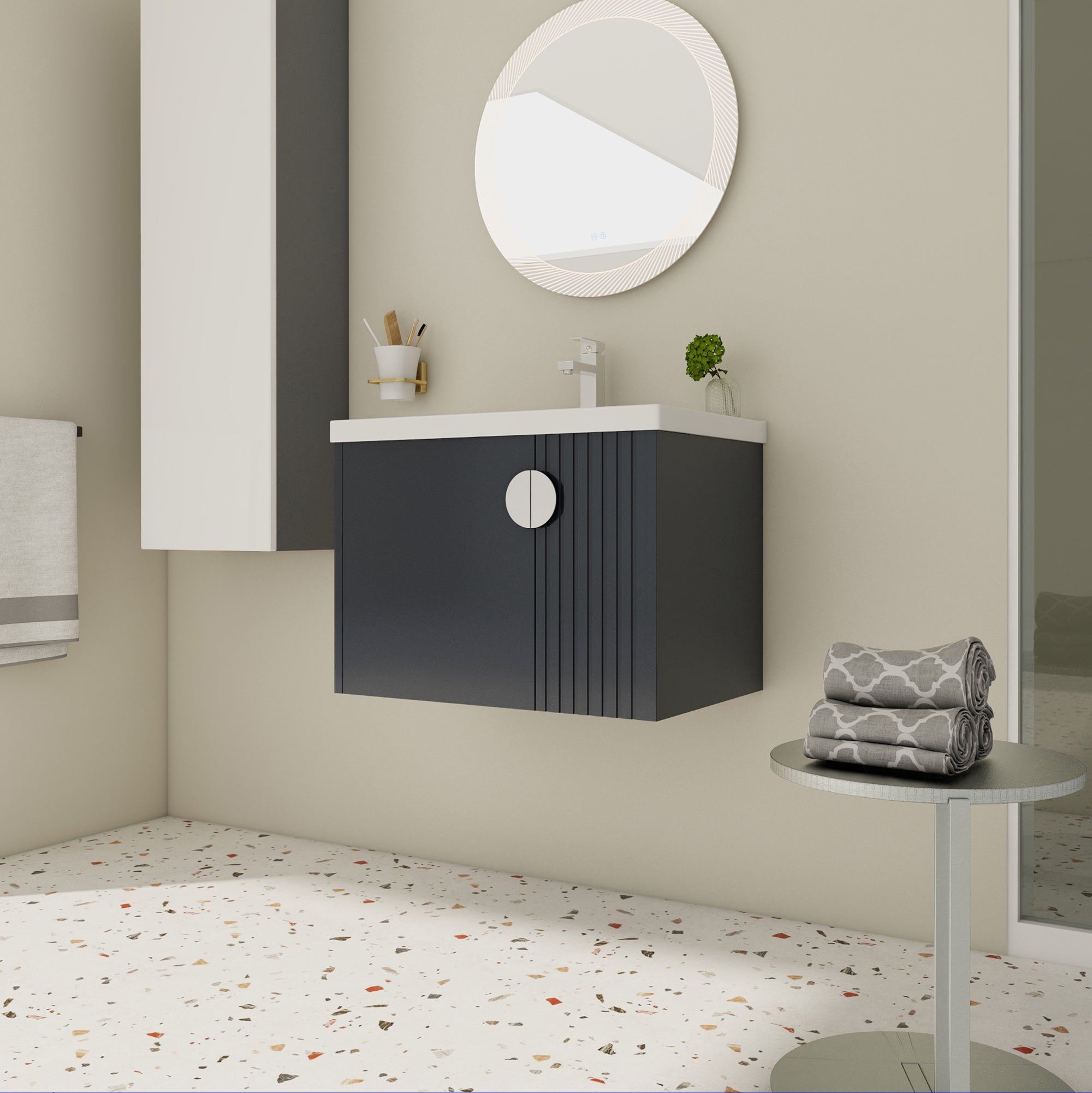 28 inch Plywood Wall Mounted Bathroom Vanity Set with Integrated Ceramic Sink