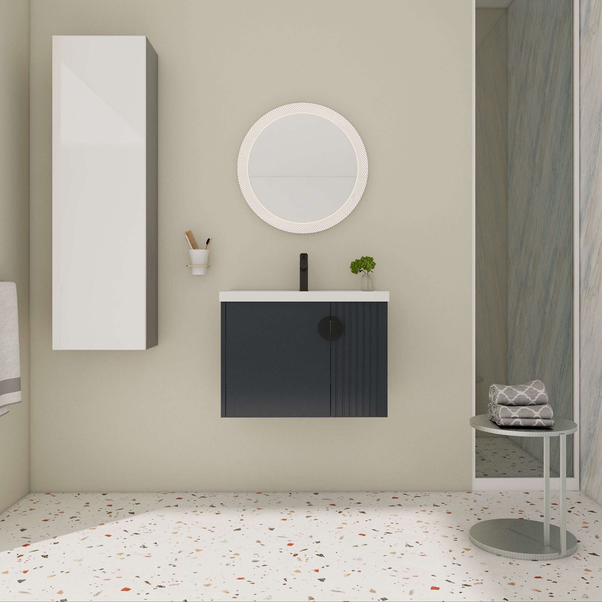 28 inch Plywood Wall Mounted Bathroom Vanity Set with Integrated Ceramic Sink