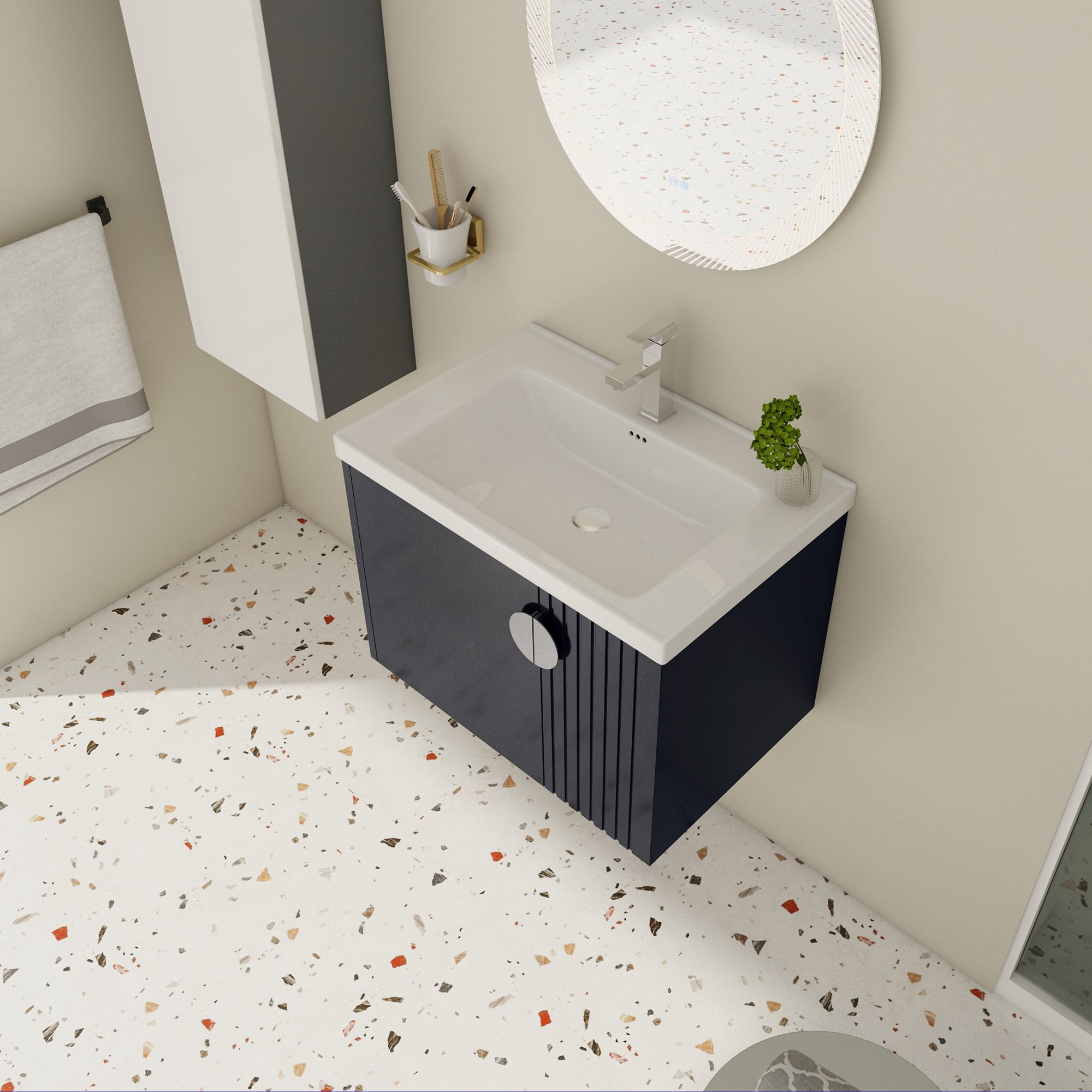 28 inch Plywood Wall Mounted Bathroom Vanity Set with Integrated Ceramic Sink
