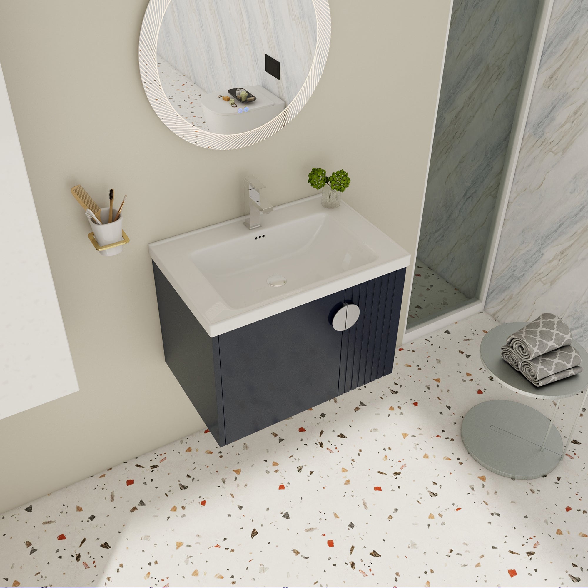 28 inch Plywood Wall Mounted Bathroom Vanity Set with Integrated Ceramic Sink