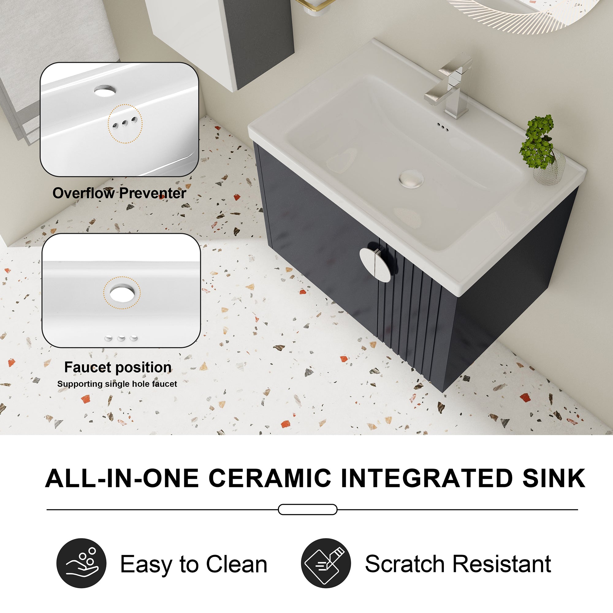 28 inch Plywood Wall Mounted Bathroom Vanity Set with Integrated Ceramic Sink