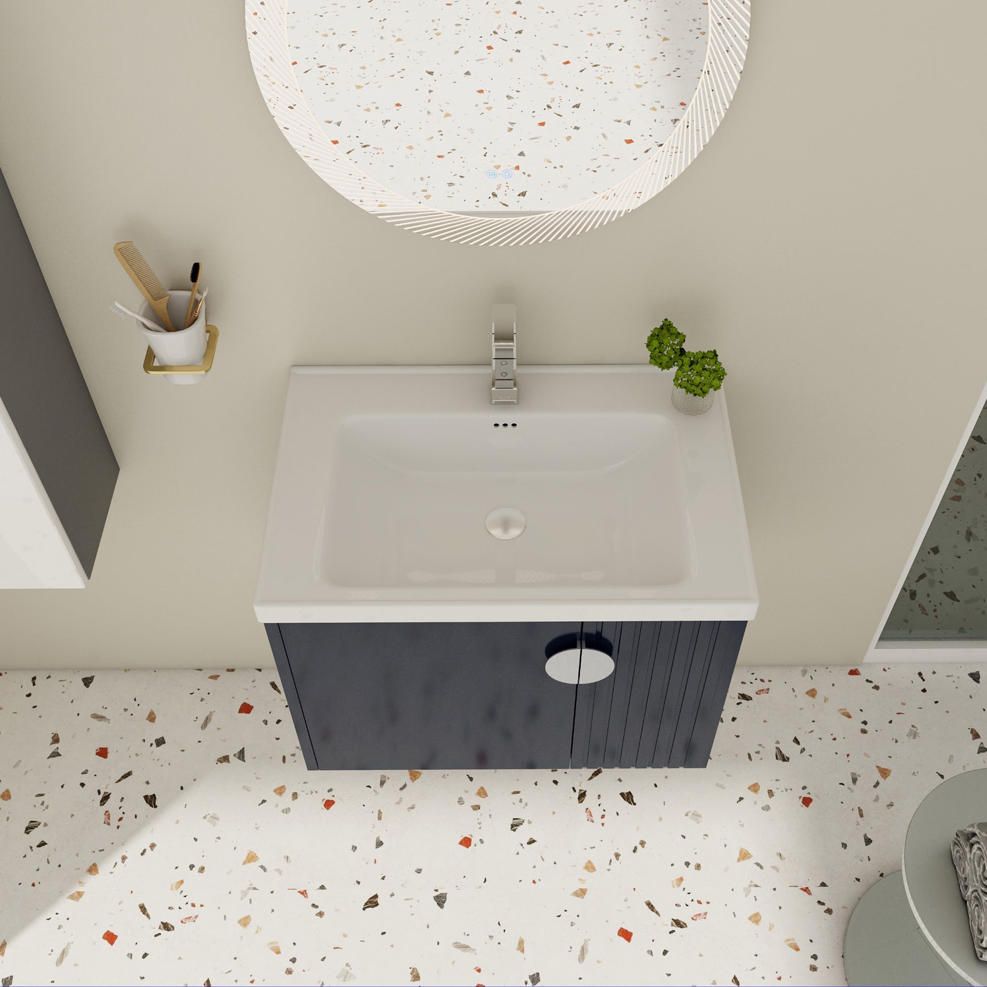 28 inch Plywood Wall Mounted Bathroom Vanity Set with Integrated Ceramic Sink