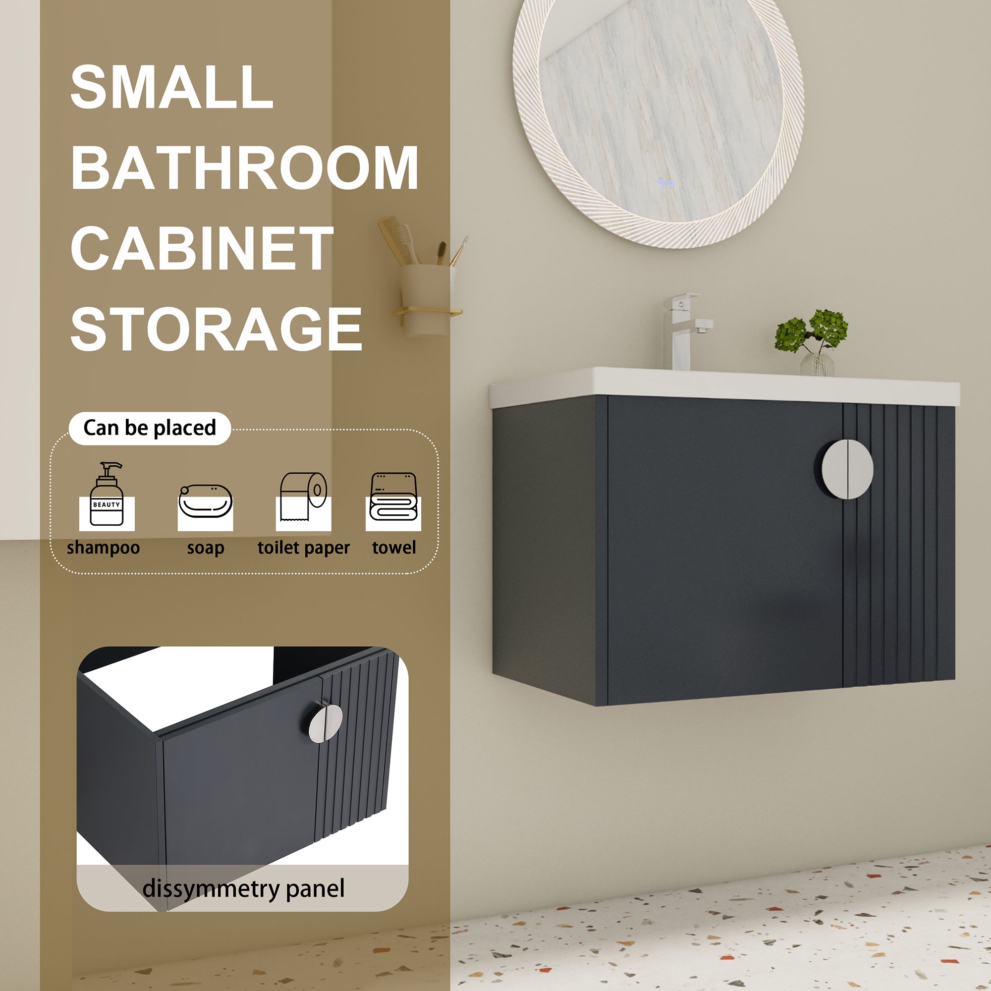 28 inch Plywood Wall Mounted Bathroom Vanity Set with Integrated Ceramic Sink