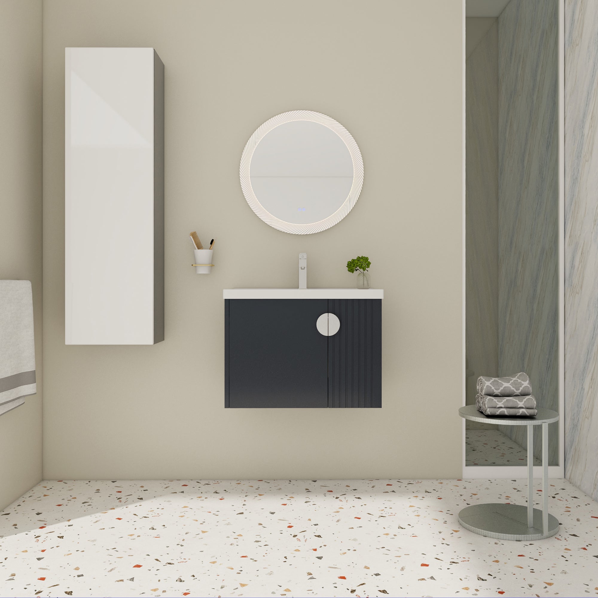 28 inch Plywood Wall Mounted Bathroom Vanity Set with Integrated Ceramic Sink