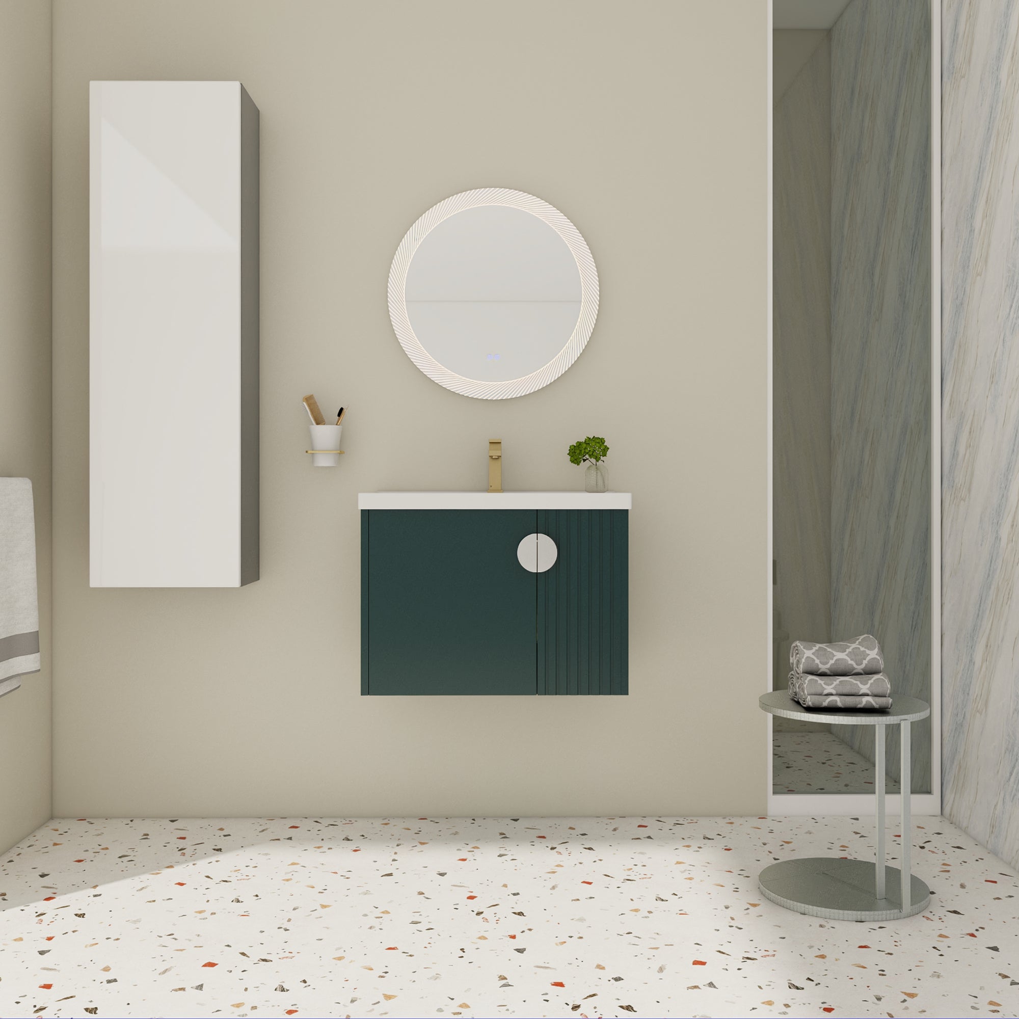 28 inch Plywood Wall Mounted Bathroom Vanity Set with Integrated Ceramic Sink