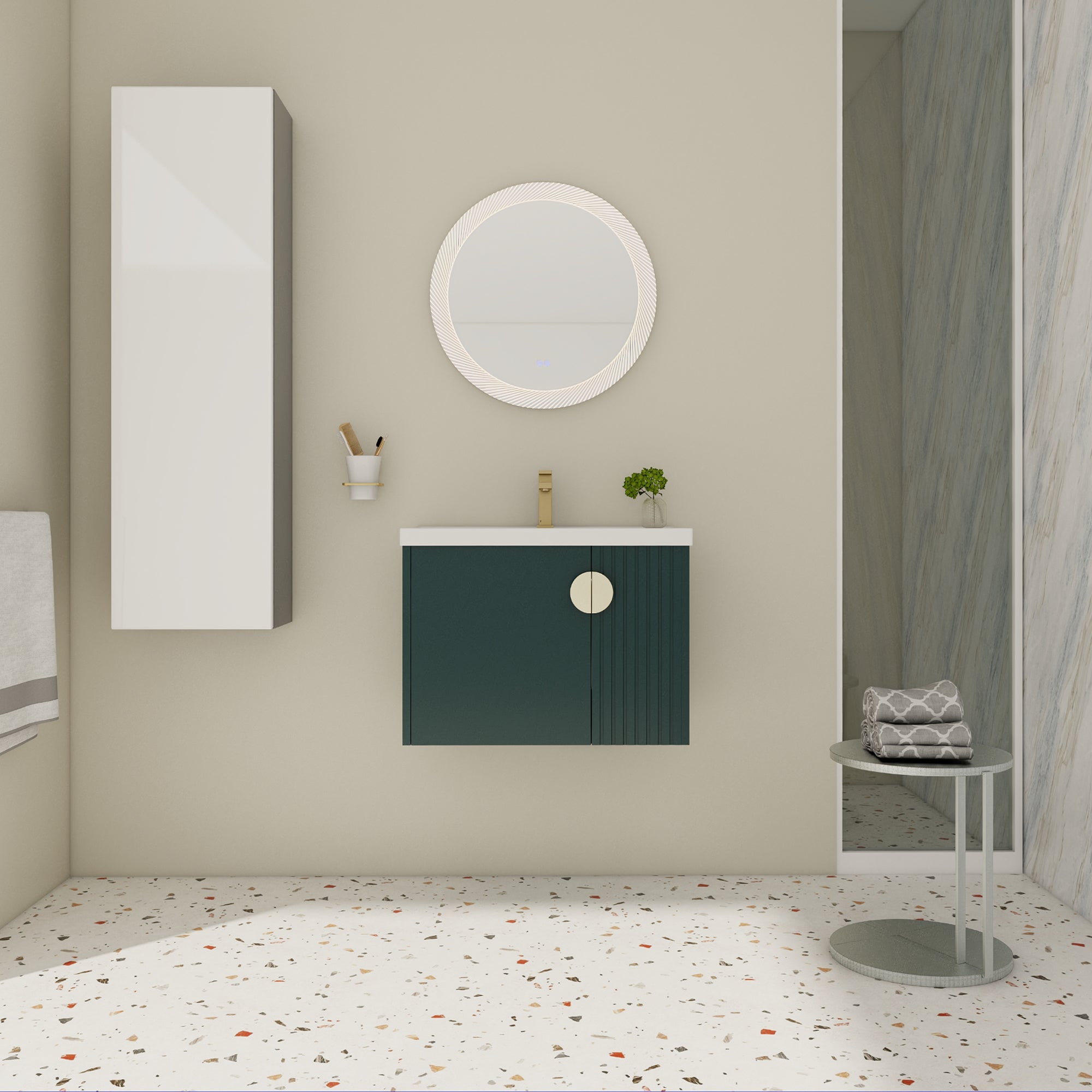 28 inch Plywood Wall Mounted Bathroom Vanity Set with Integrated Ceramic Sink