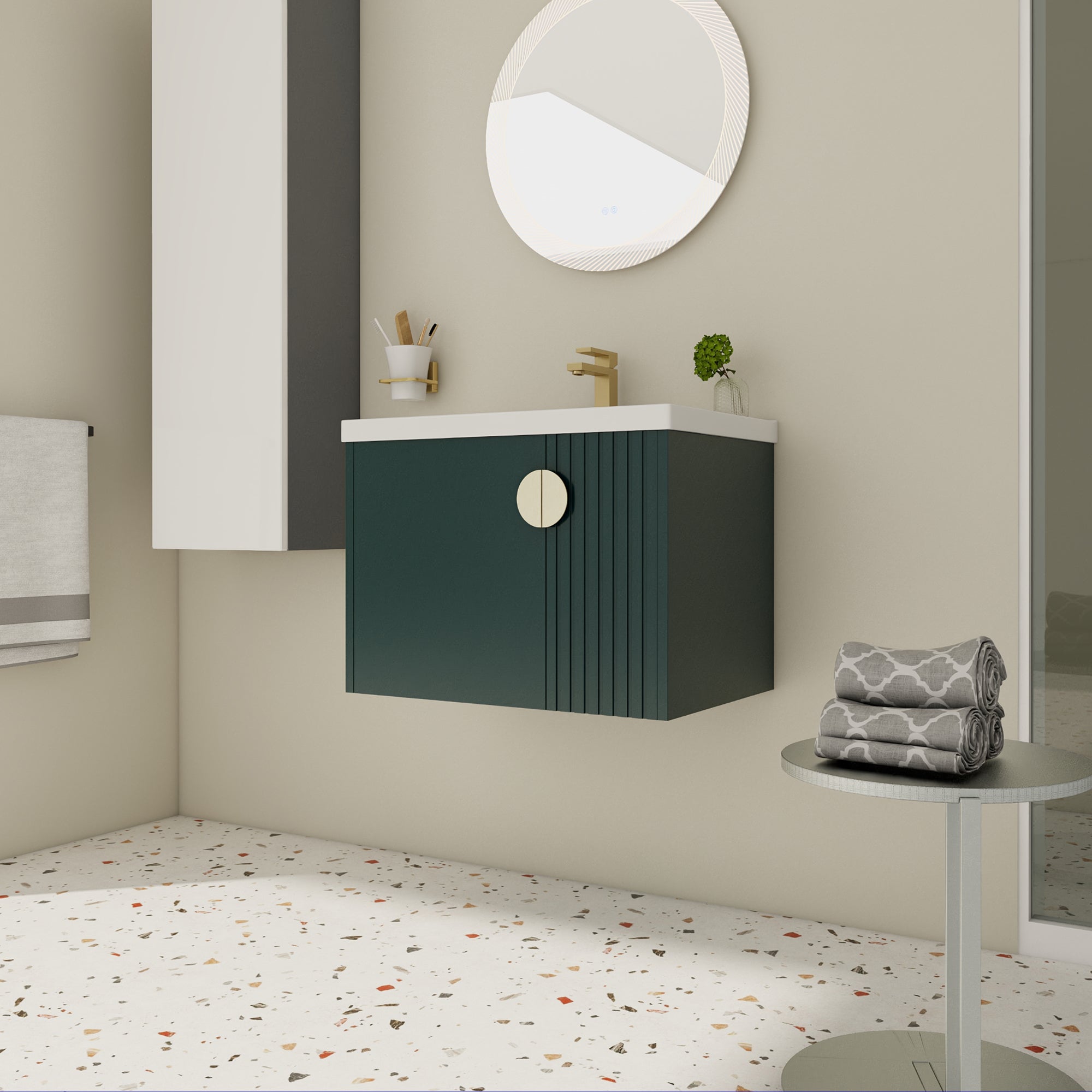 28 inch Plywood Wall Mounted Bathroom Vanity Set with Integrated Ceramic Sink