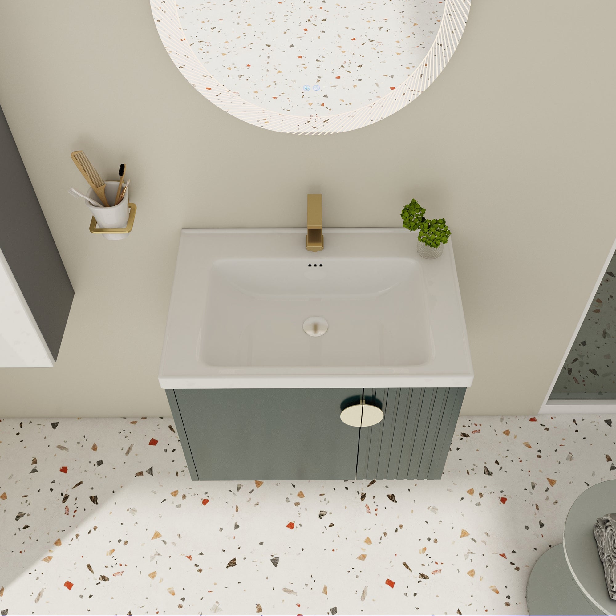 28 inch Plywood Wall Mounted Bathroom Vanity Set with Integrated Ceramic Sink