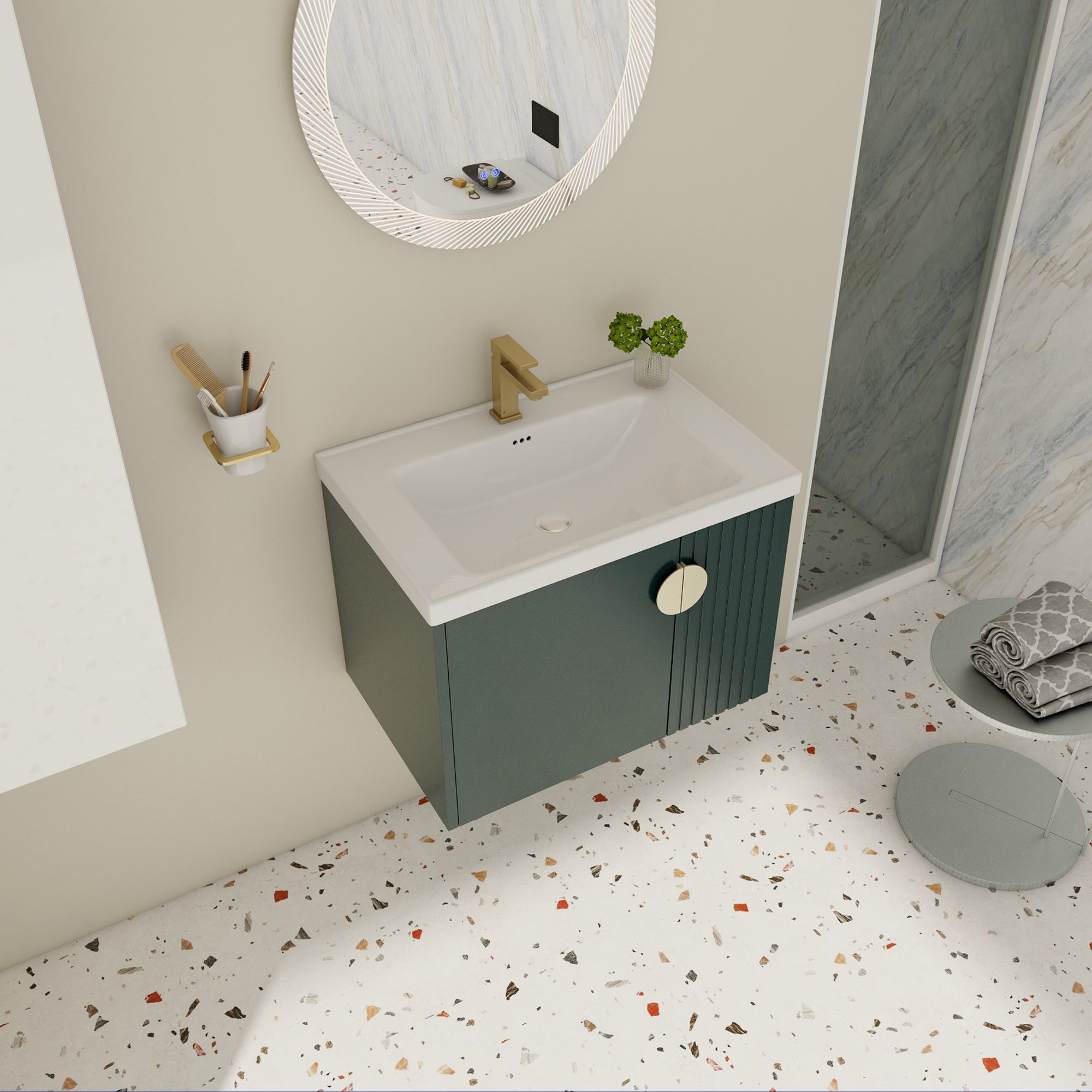 28 inch Plywood Wall Mounted Bathroom Vanity Set with Integrated Ceramic Sink