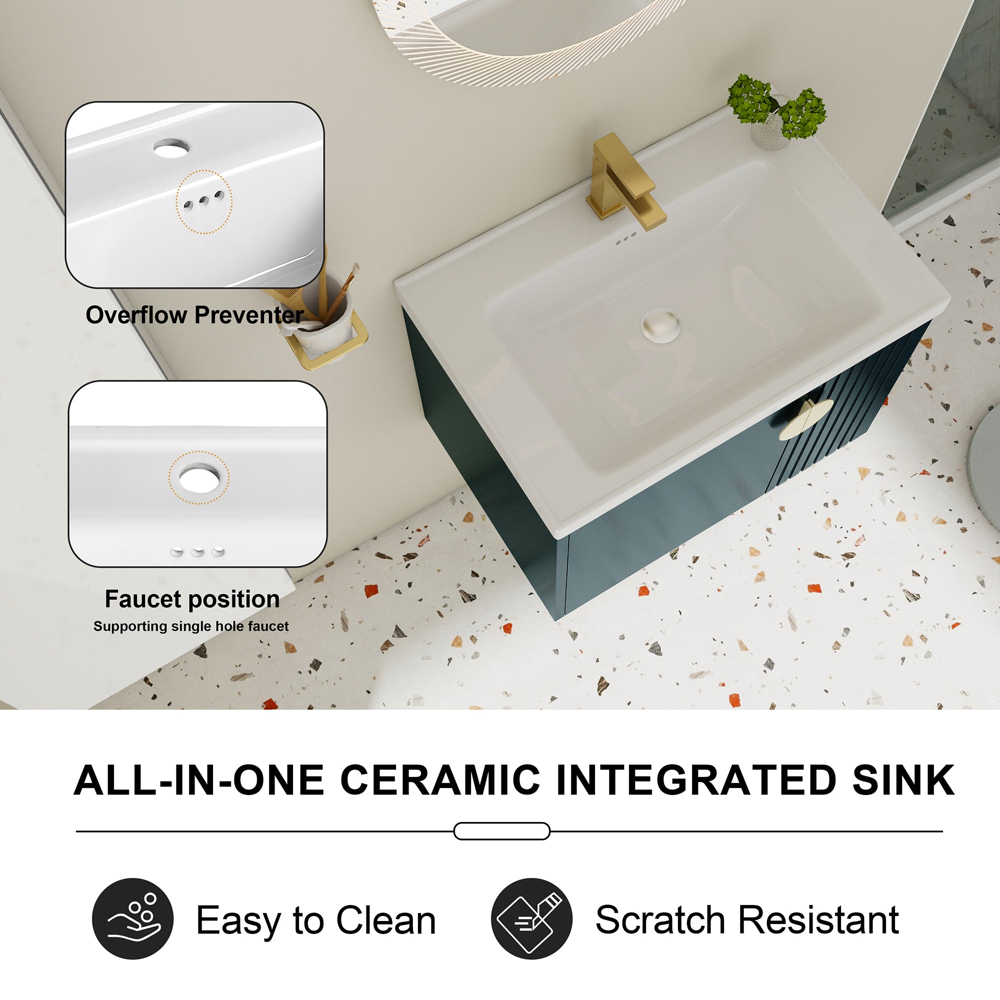 28 inch Plywood Wall Mounted Bathroom Vanity Set with Integrated Ceramic Sink