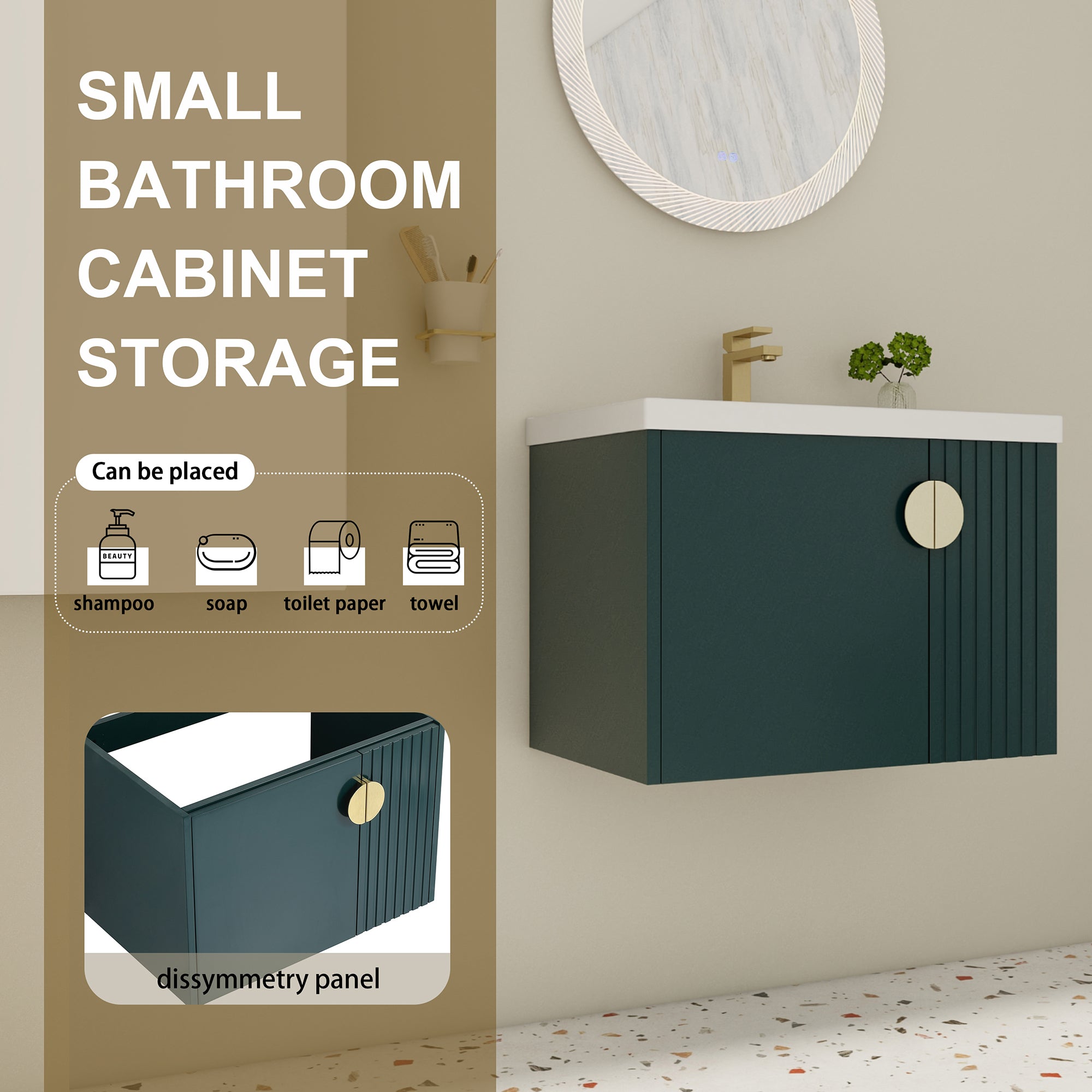 28 inch Plywood Wall Mounted Bathroom Vanity Set with Integrated Ceramic Sink