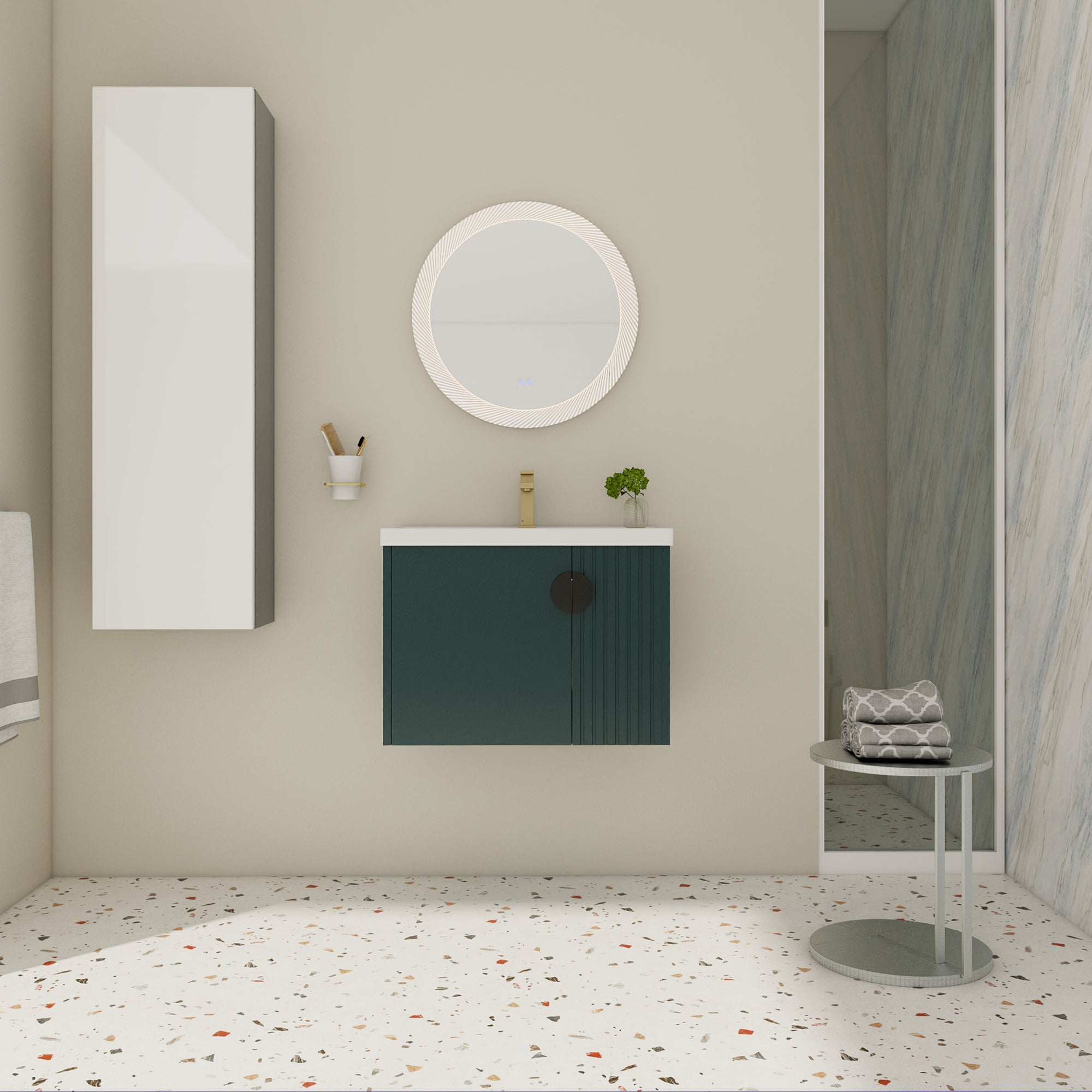 28 inch Plywood Wall Mounted Bathroom Vanity Set with Integrated Ceramic Sink