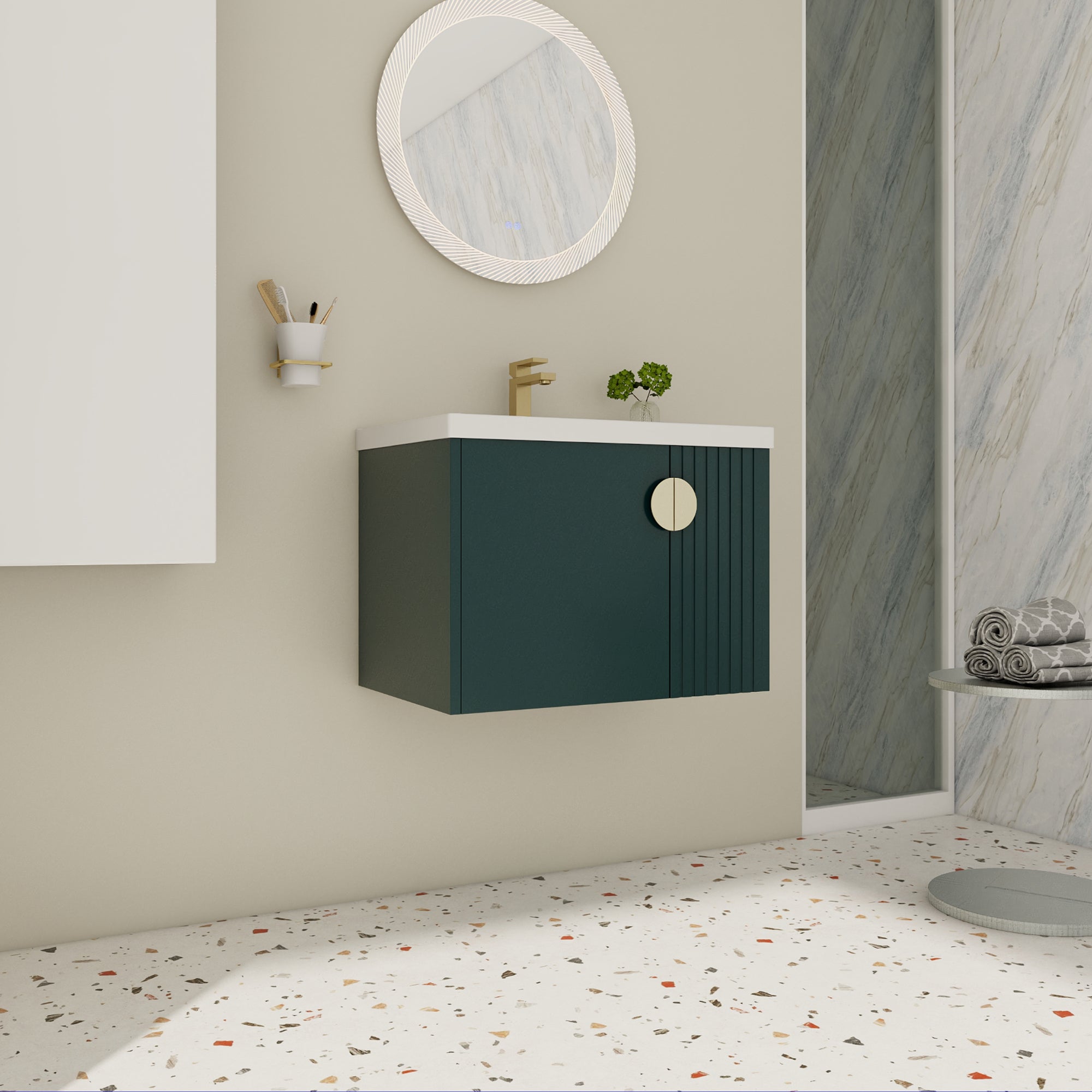 28 inch Plywood Wall Mounted Bathroom Vanity Set with Integrated Ceramic Sink