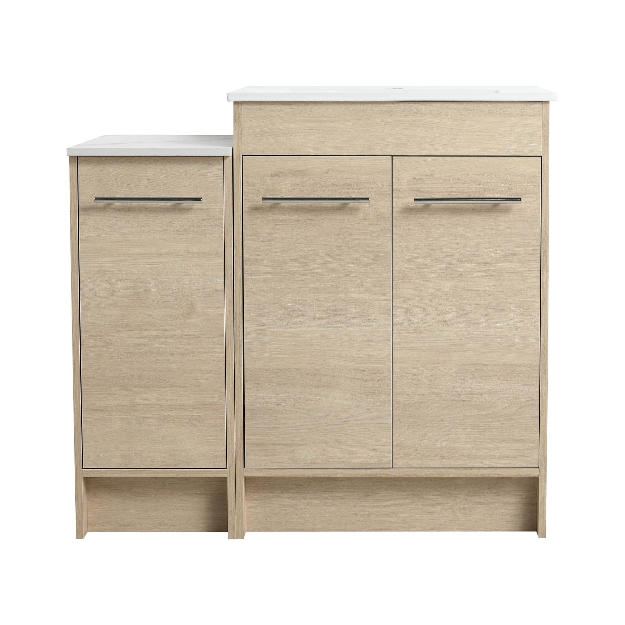 36 inch Plywood Freestanding Bathroom Vanity Set with Adjustable Shelf and Integrated Ceramic Sink