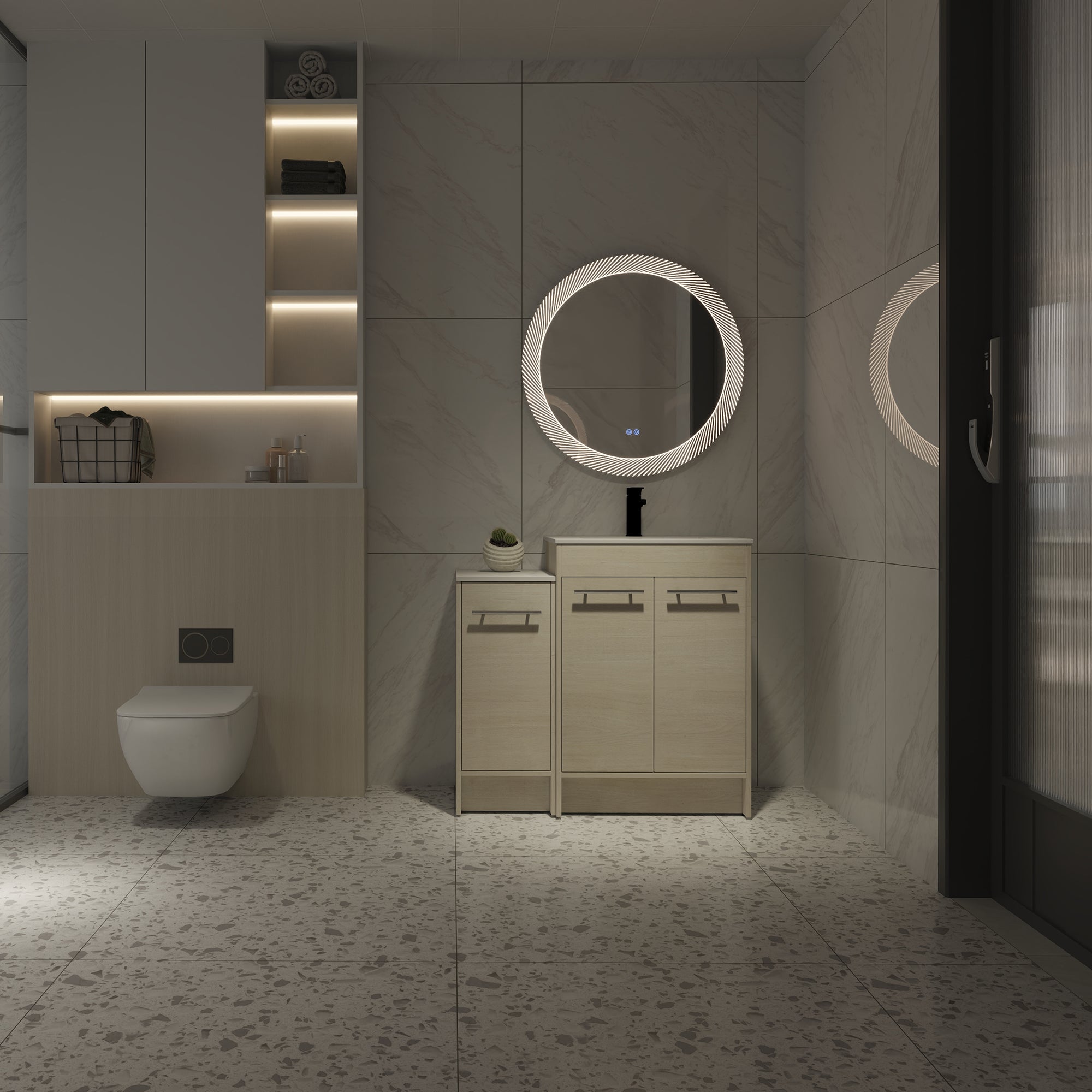 36 inch Plywood Freestanding Bathroom Vanity Set with Adjustable Shelf and Integrated Ceramic Sink