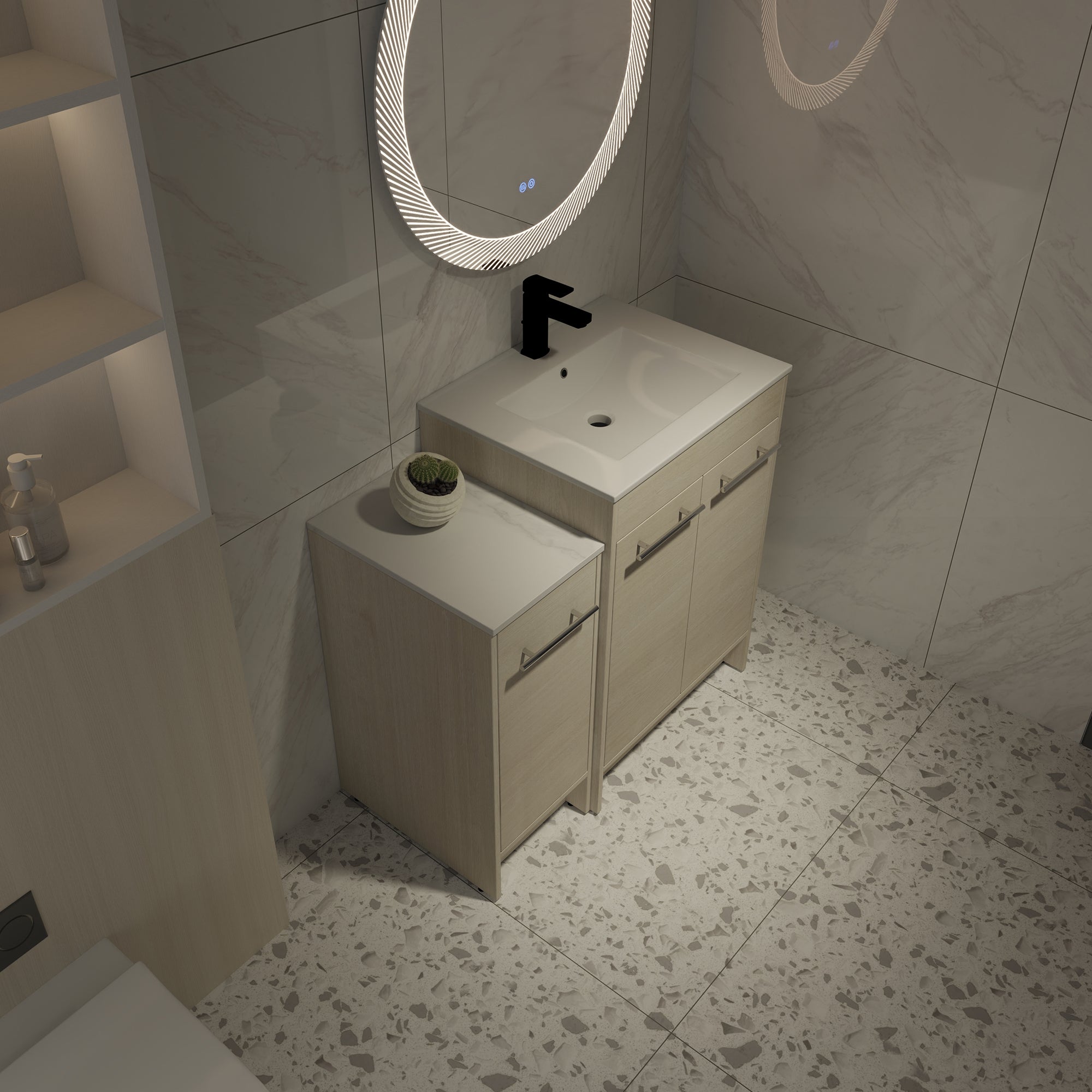 36 inch Plywood Freestanding Bathroom Vanity Set with Adjustable Shelf and Integrated Ceramic Sink