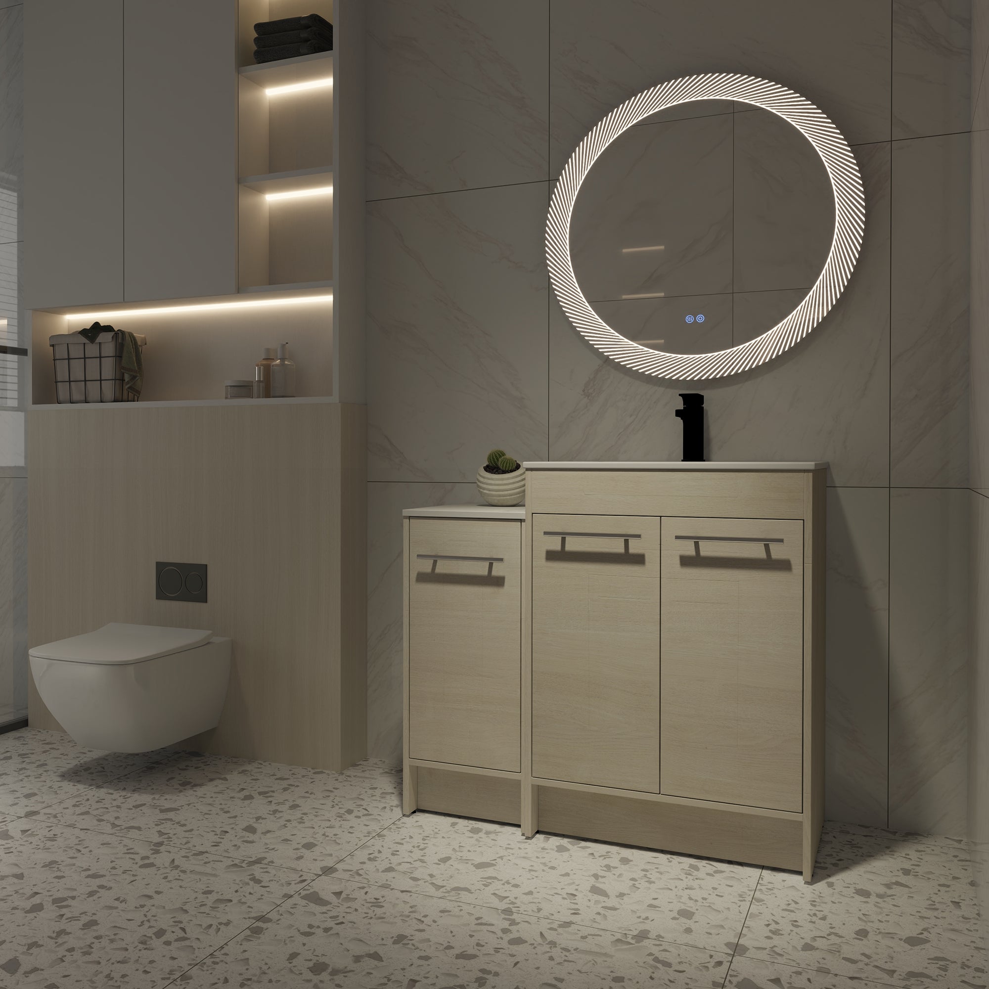 36 inch Plywood Freestanding Bathroom Vanity Set with Adjustable Shelf and Integrated Ceramic Sink