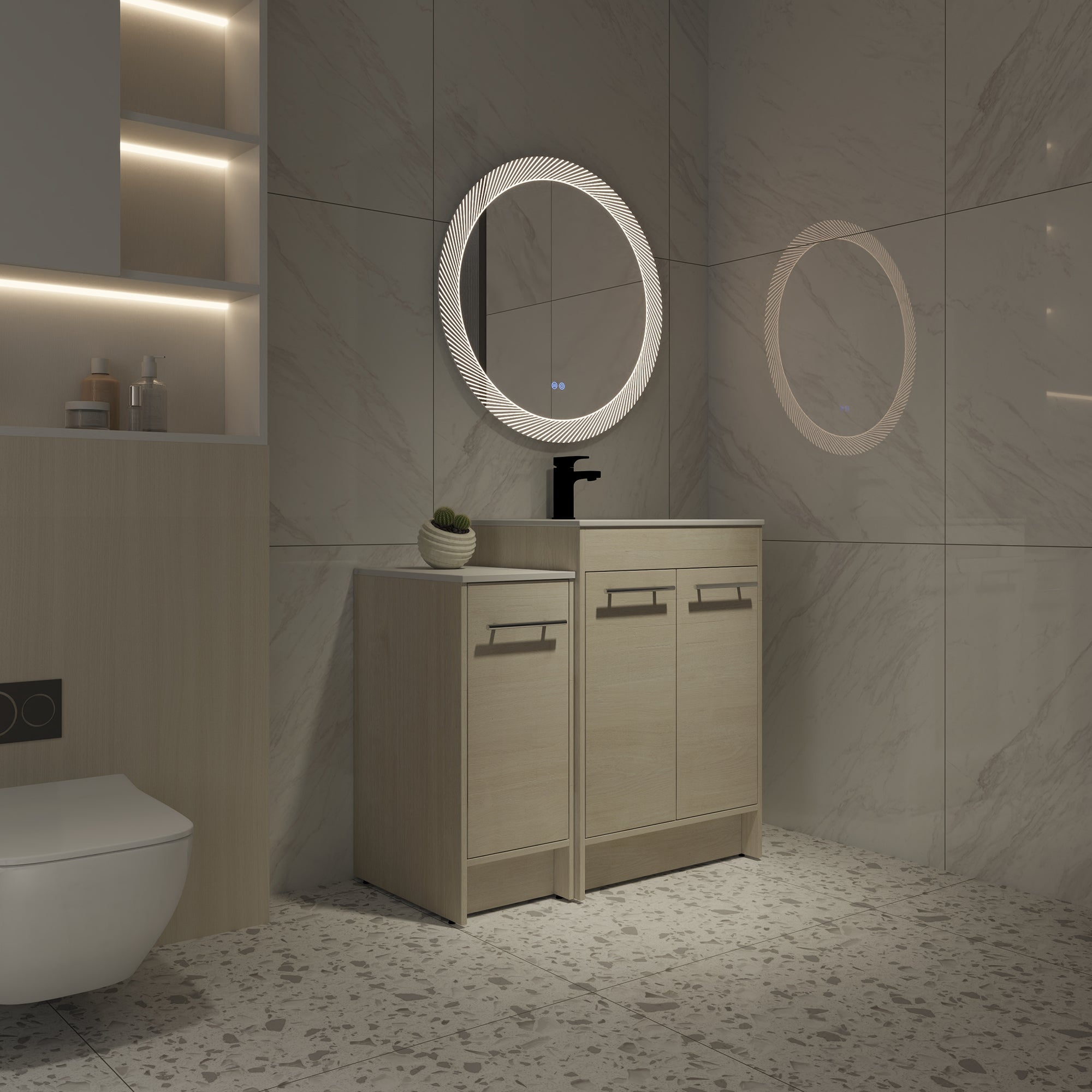 36 inch Plywood Freestanding Bathroom Vanity Set with Adjustable Shelf and Integrated Ceramic Sink