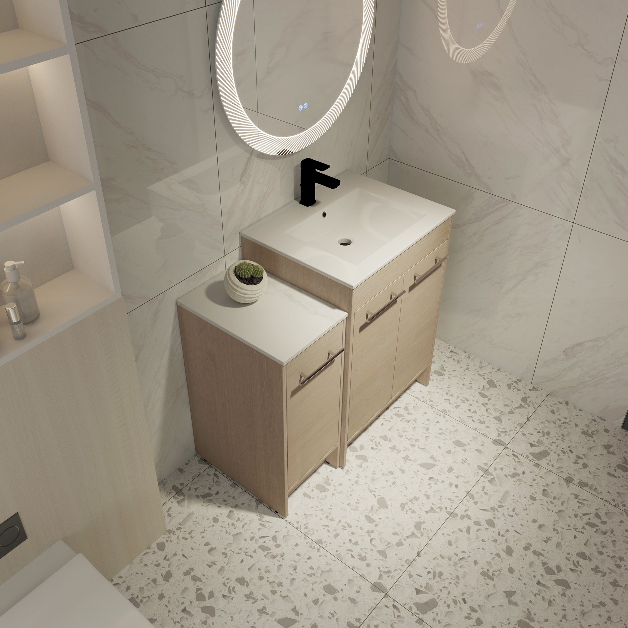 36 inch Plywood Freestanding Bathroom Vanity Set with Adjustable Shelf and Integrated Ceramic Sink