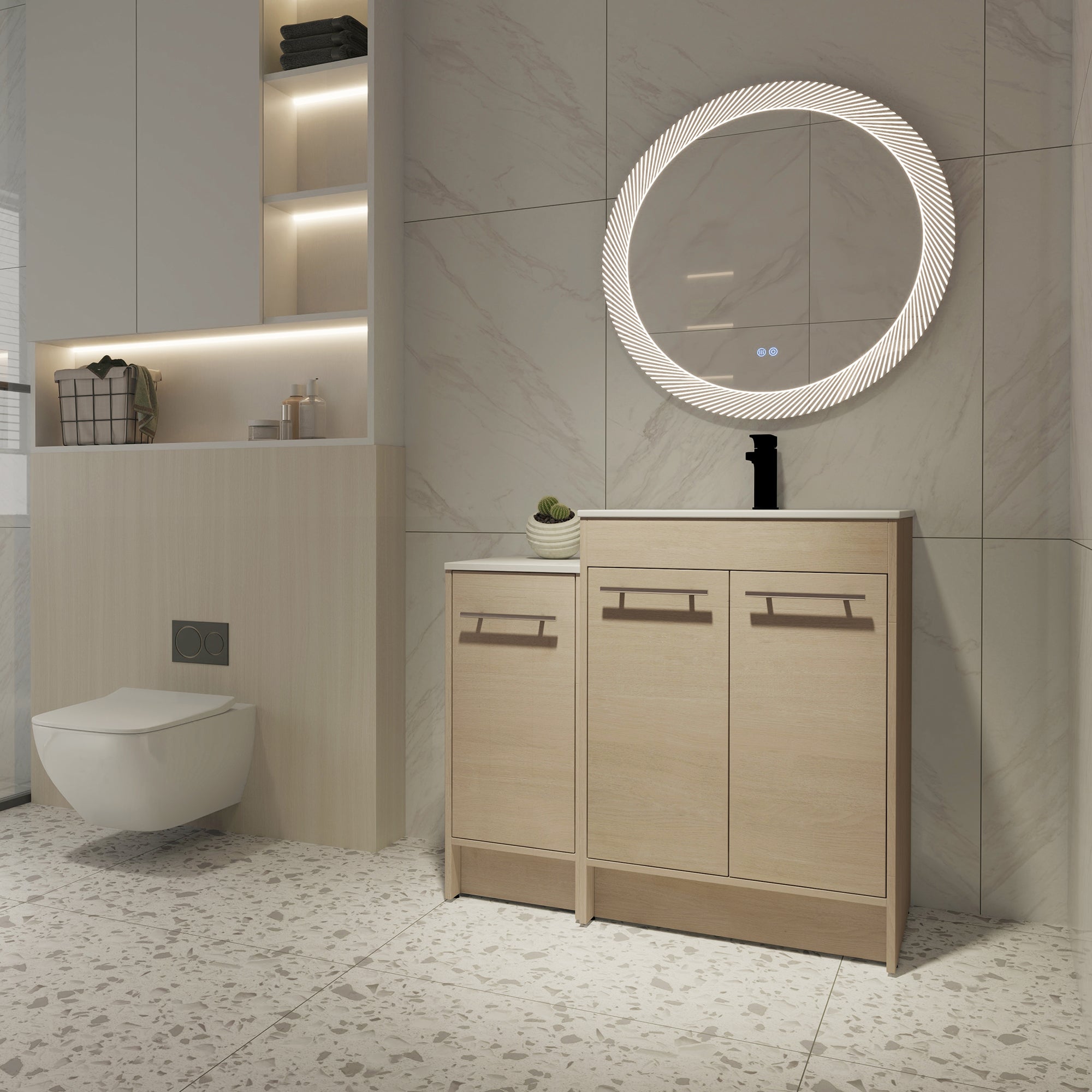 36 inch Plywood Freestanding Bathroom Vanity Set with Adjustable Shelf and Integrated Ceramic Sink