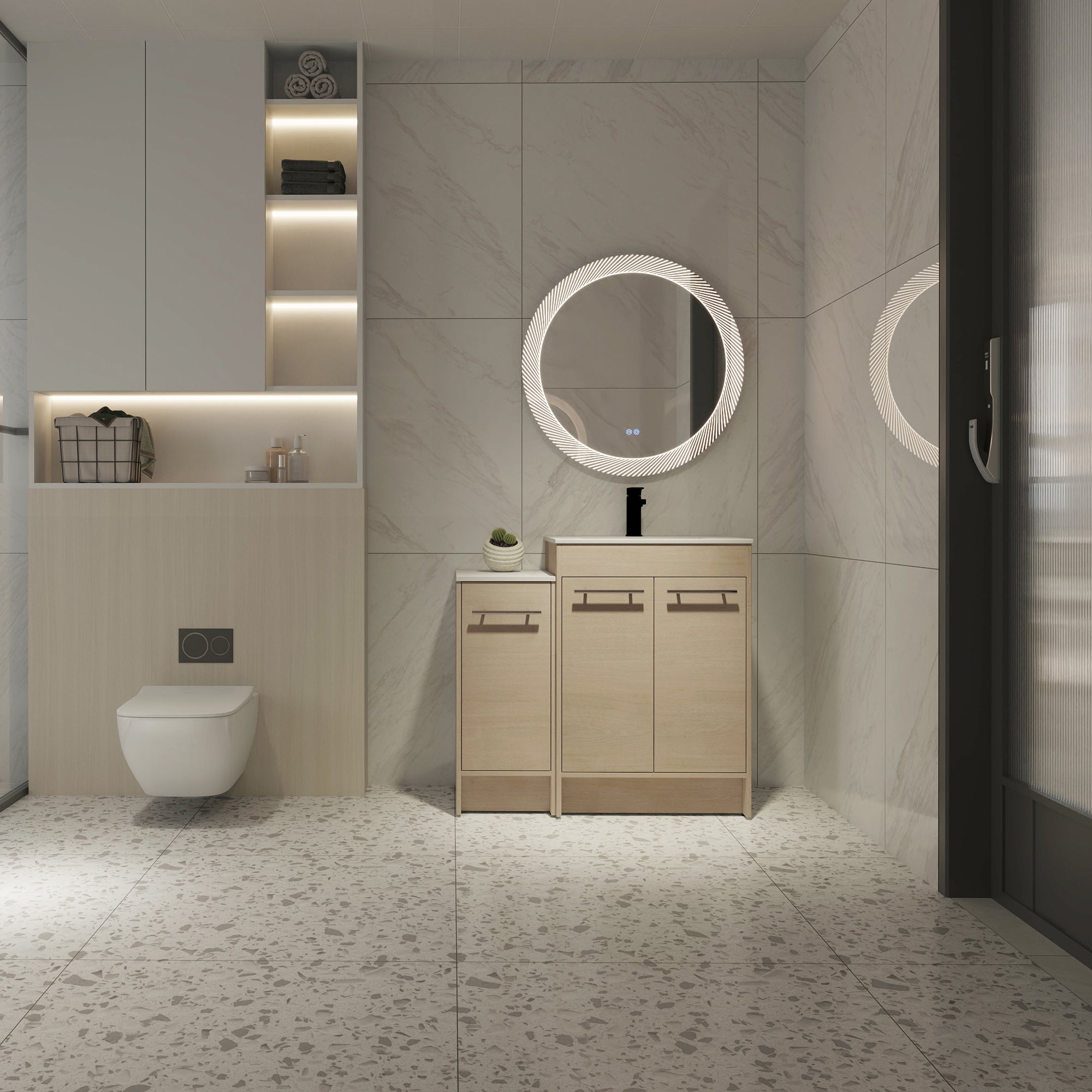 36 inch Plywood Freestanding Bathroom Vanity Set with Adjustable Shelf and Integrated Ceramic Sink