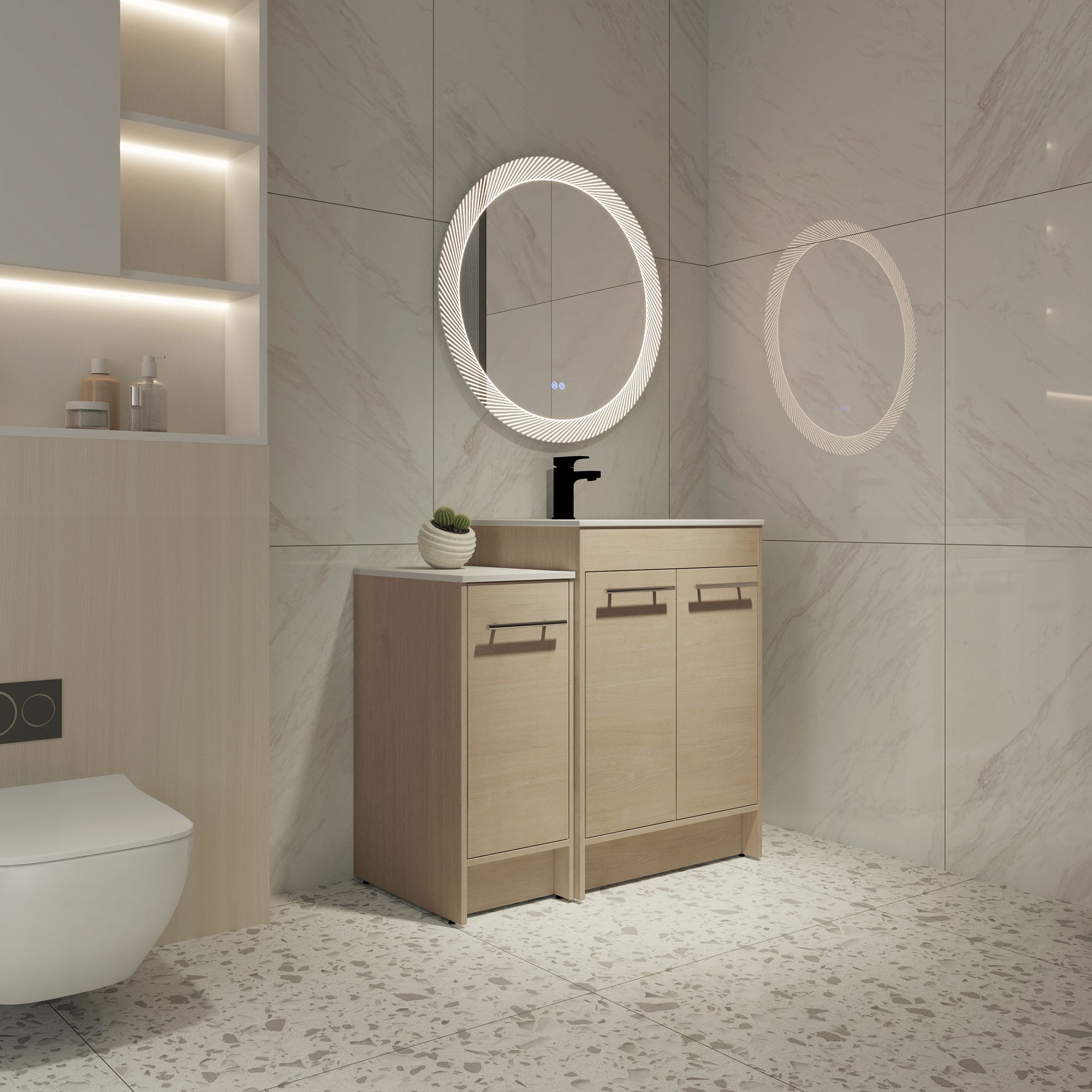 36 inch Plywood Freestanding Bathroom Vanity Set with Adjustable Shelf and Integrated Ceramic Sink