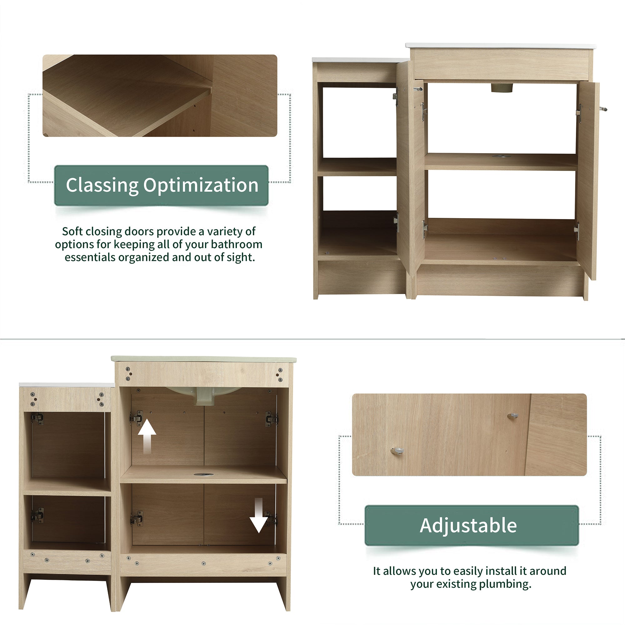 36 inch Plywood Freestanding Bathroom Vanity Set with Adjustable Shelf and Integrated Ceramic Sink