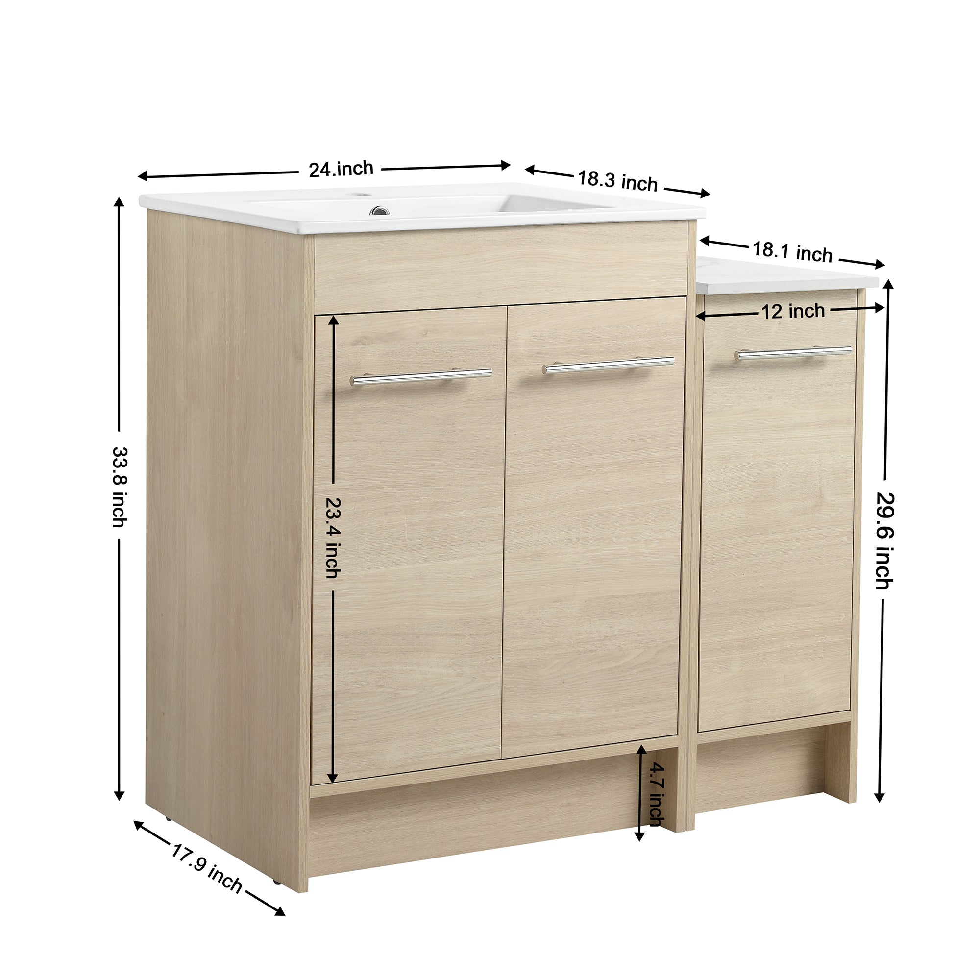 36 inch Plywood Freestanding Bathroom Vanity Set with Adjustable Shelf and Integrated Ceramic Sink